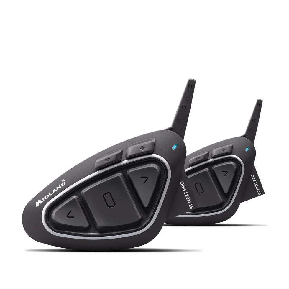 Midland Intercomunicador Bluetooth Dual BT NEXT PRO, Auriculares Bluetooth para Cascos de Moto con Altavoces Hi-Fi, Supresión de Ruido, Comunicación Hasta 8 Personas y 1,6 km - 2 Auriculares