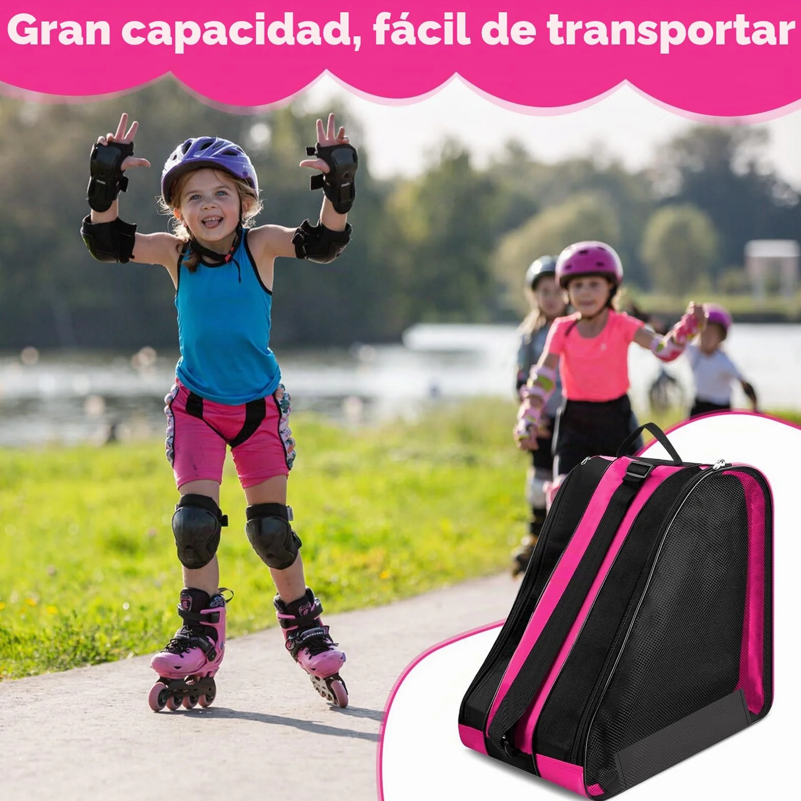 TOSAVGA Mochila para Patines en Linea Bolsa Patines Niña, Bolsa para Patines de Ruedas, Mochila Patines Bolsa Linea Guardar Patnes con 3 Compartimentos para Patines de Hielo y a Rueda