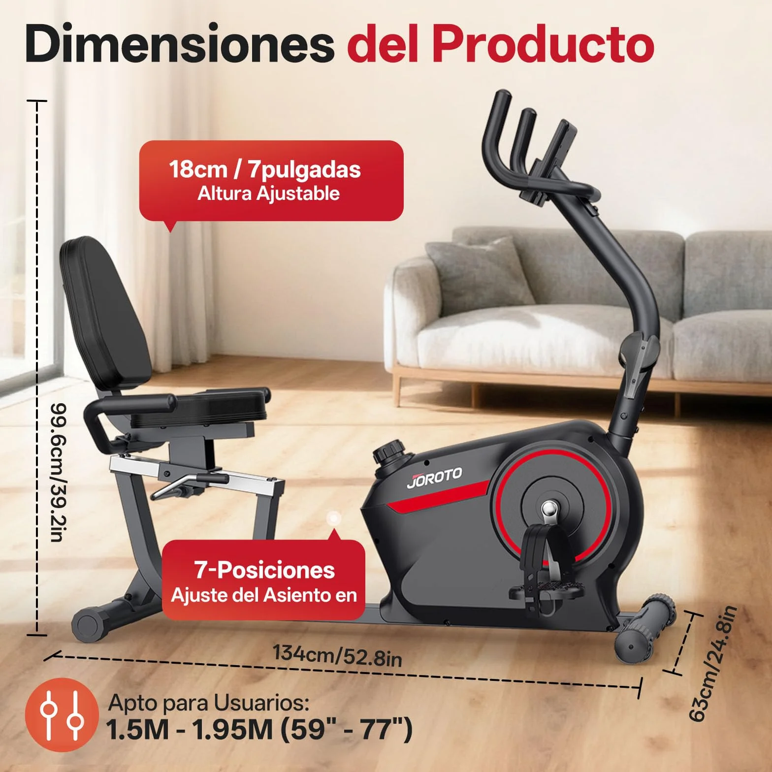 JOROTO JH30/JH30PRO Bicicleta Estatica para Casa, Bicicleta Reclinada Magnética Bluetooth, Bici Estática Respaldo con Capacidad de Peso 136KG, Pantalla LCD, Asiento Ajustable para Entrenamiento Cardio