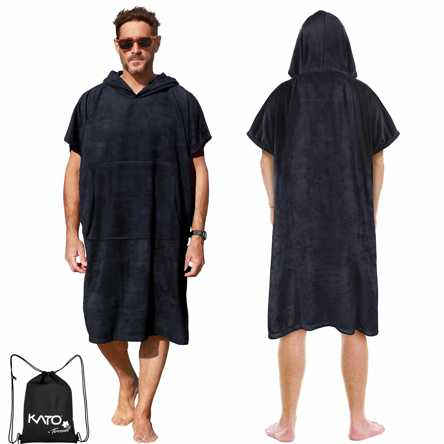 Kato Tirrinia Beach Surf Poncho con bolsillo Absorbente de agua Traje de neopreno Cambiador Sudadera con capucha Toalla Poncho Albornoz para surf Natación Baño Adulto Hombres Mujeres A prueba de arena