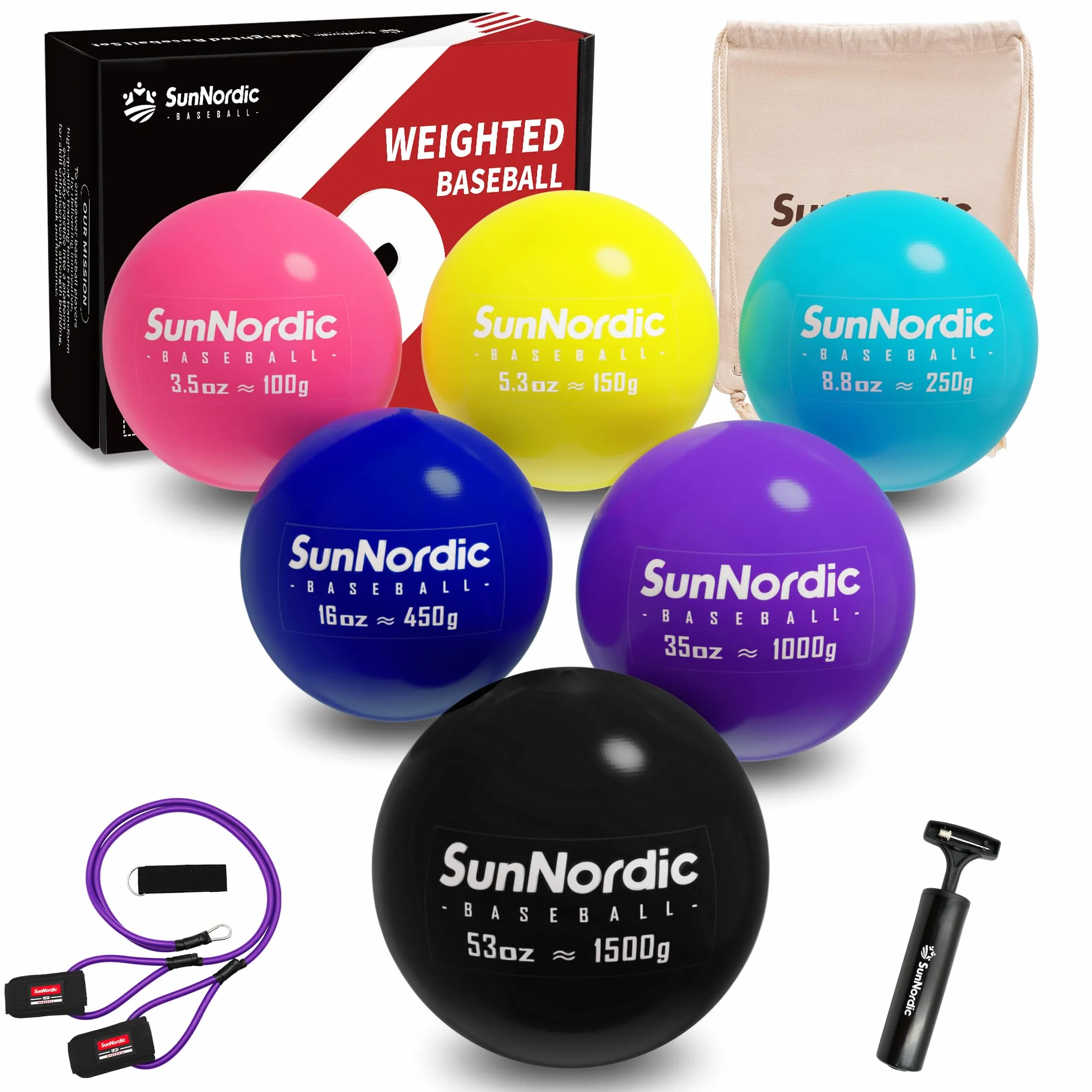 SunNordic Juego de béisbol pliométrico con peso 6/9 (3.5-16/35/53/70 onzas) – Pelotas pliométricas de peso variable