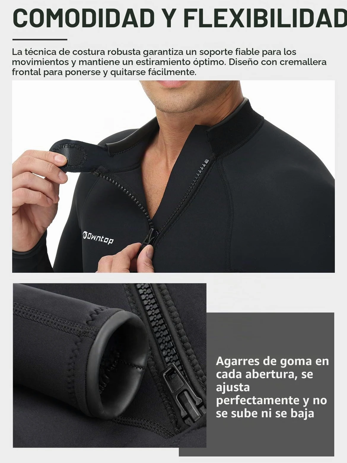 Owntop Hombres Traje de Neopreno 3/2mm - Trajes de Buceo con Cremallera Delantera, Stretch Pro Wetsuit Térmico de Longitud Completa para Surf Snorkel, Hombre Negro XXL | Traje de buceo completo Stretch Pro de neopreno térmico de longitud completa para sur