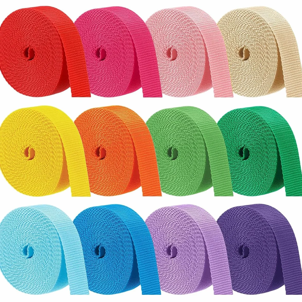 Correa de nailon Wonninek, 12 rollos de 1 pulgada por 5 metros de correa de nailon resistente, cinturón de seguridad para escalada, manualidades, bricolaje, correa para equipaje, collar para mascotas