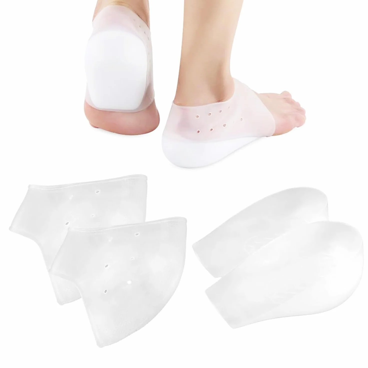 MEISO 4 Piezas Talonera Silicona Protector Talón Tobillo Aumento Altura 2 cm Almohadilla Fascitis Plantar