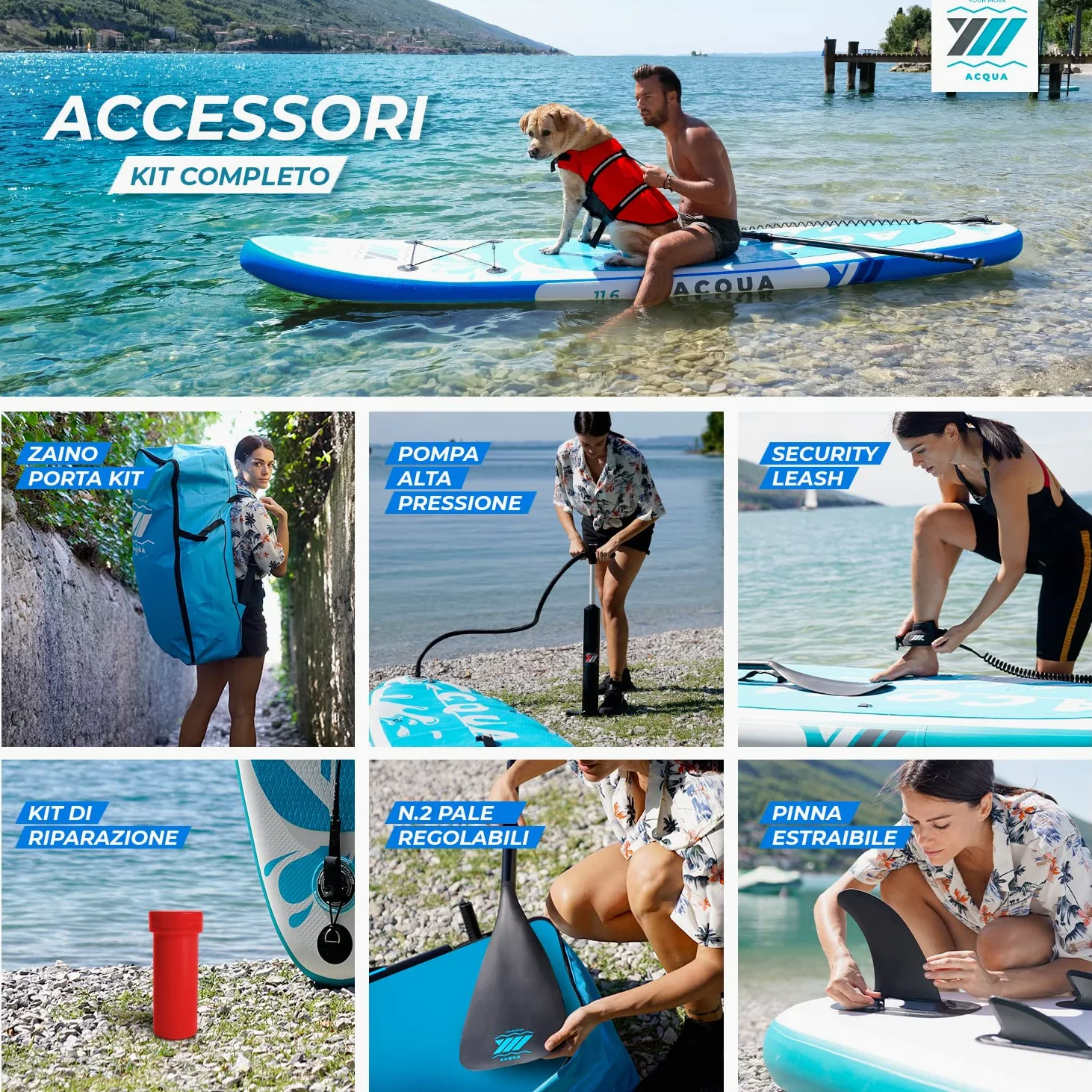YM SUP hinchable Premium 10'6" (320 x 82 x 15 cm) 304 litros, máx. 145 kg, tecnología 3D Drop Stitch HD + STL-Fusion, anillas mochila Leash y accesorios incluidos, marca Italia, Stand Up Paddle