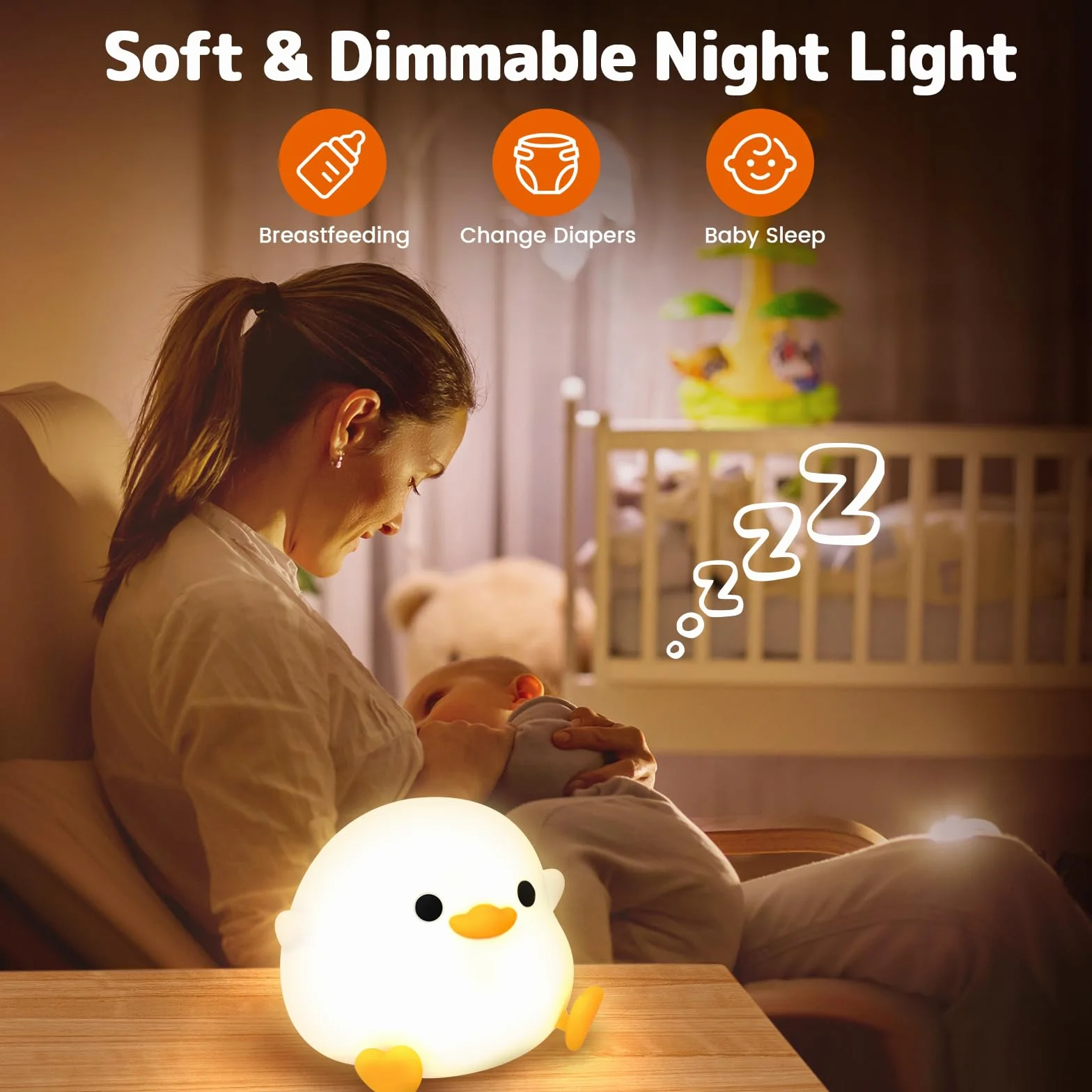 UCAMP Luz Nocturna Infantil Silicona Quitamiedos Recargable USB Temporizador Control Táctil