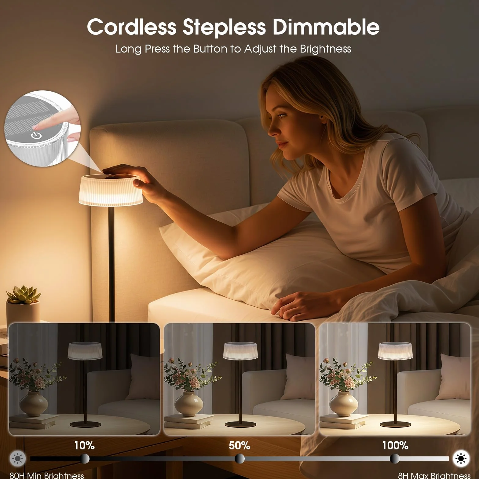 Lámpara de Mesa LED Inalámbrica Recargable 4000 mAh Solar USB-C Táctil 3 Temperaturas IP65 Exterior Terraza Jardín