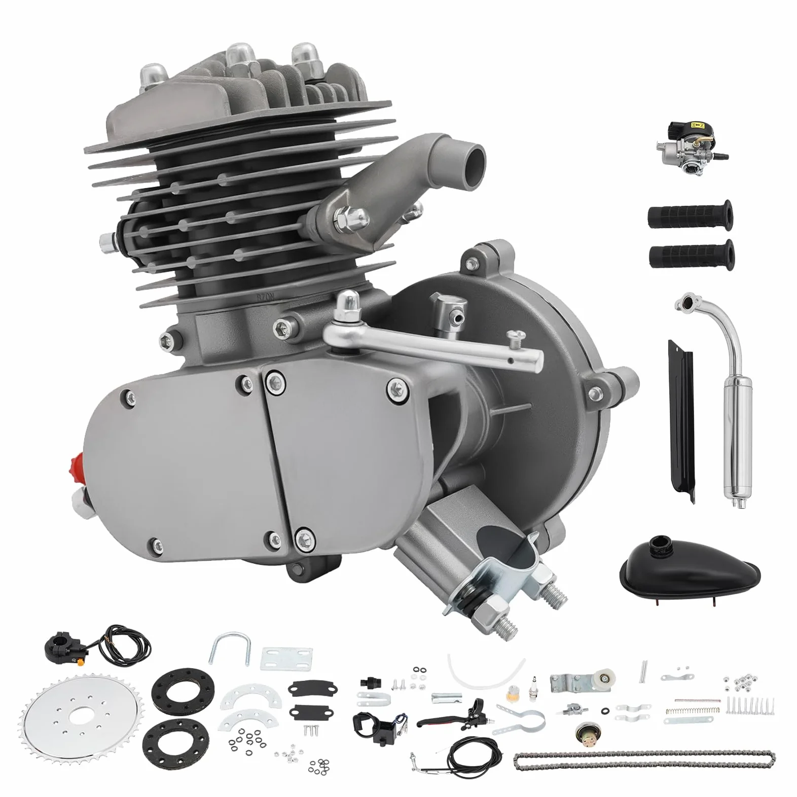 Motor de gasolina de 2 tiempos para bicicleta, 80 cc, motor auxiliar, kit de un solo cilindro refrigerado por aire para 26/28 motorizados