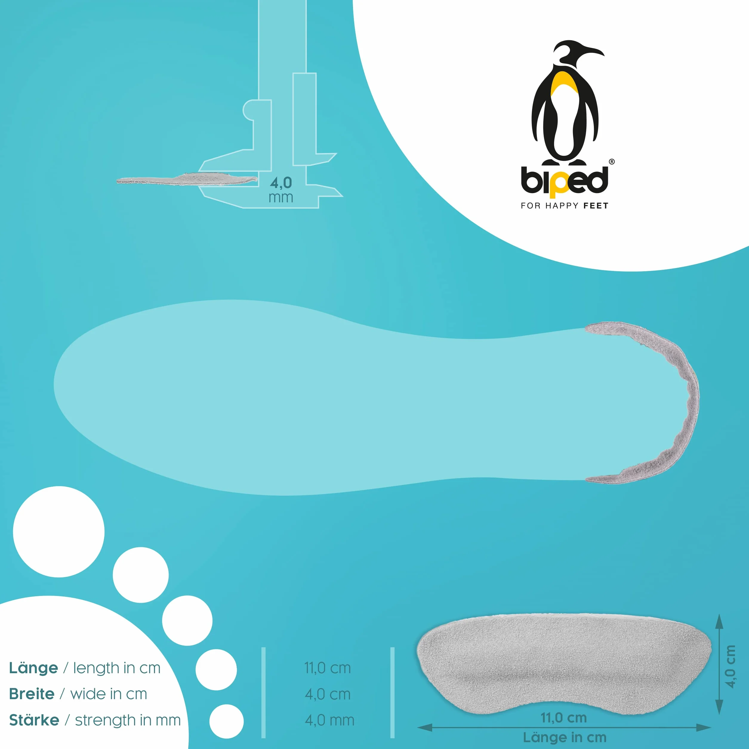 biped HEALTH 4 pares taloneras antideslizantes autoadhesivas suave piel de velour