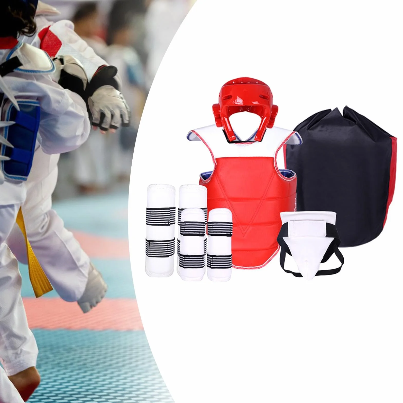 Conjunto de Equipo de Protección de Taekwondo para Uso Masculino, Protector de Piernas y Brazos, Uniforme de Taekwondo