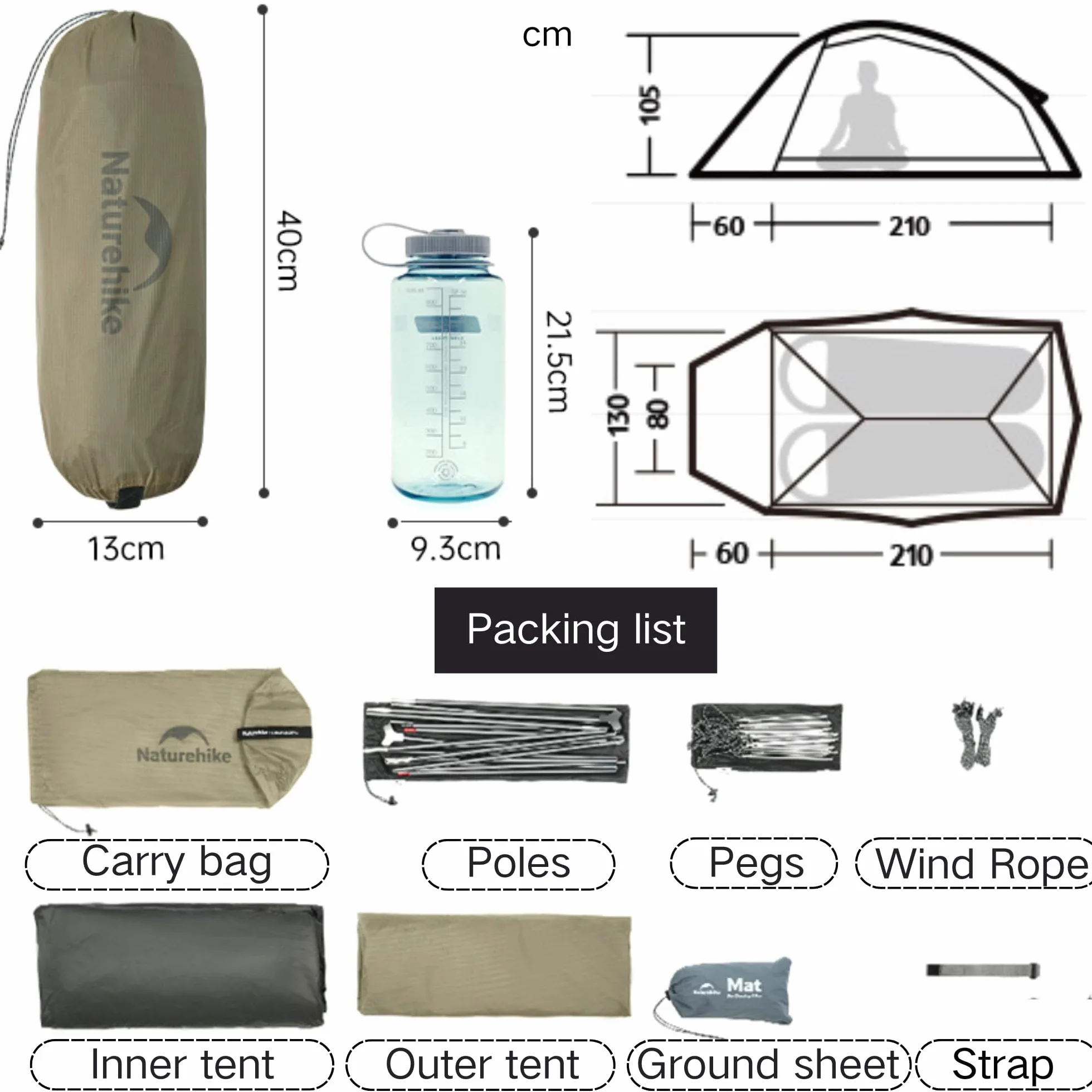 Naturehike Cloud Up Pro - Tienda de campaña ultraligera actualizada 2024, 1.75 kg (todos los accesorios incluidos), tienda de campaña doble para 2 personas, para ciclismo, camping, mochilero