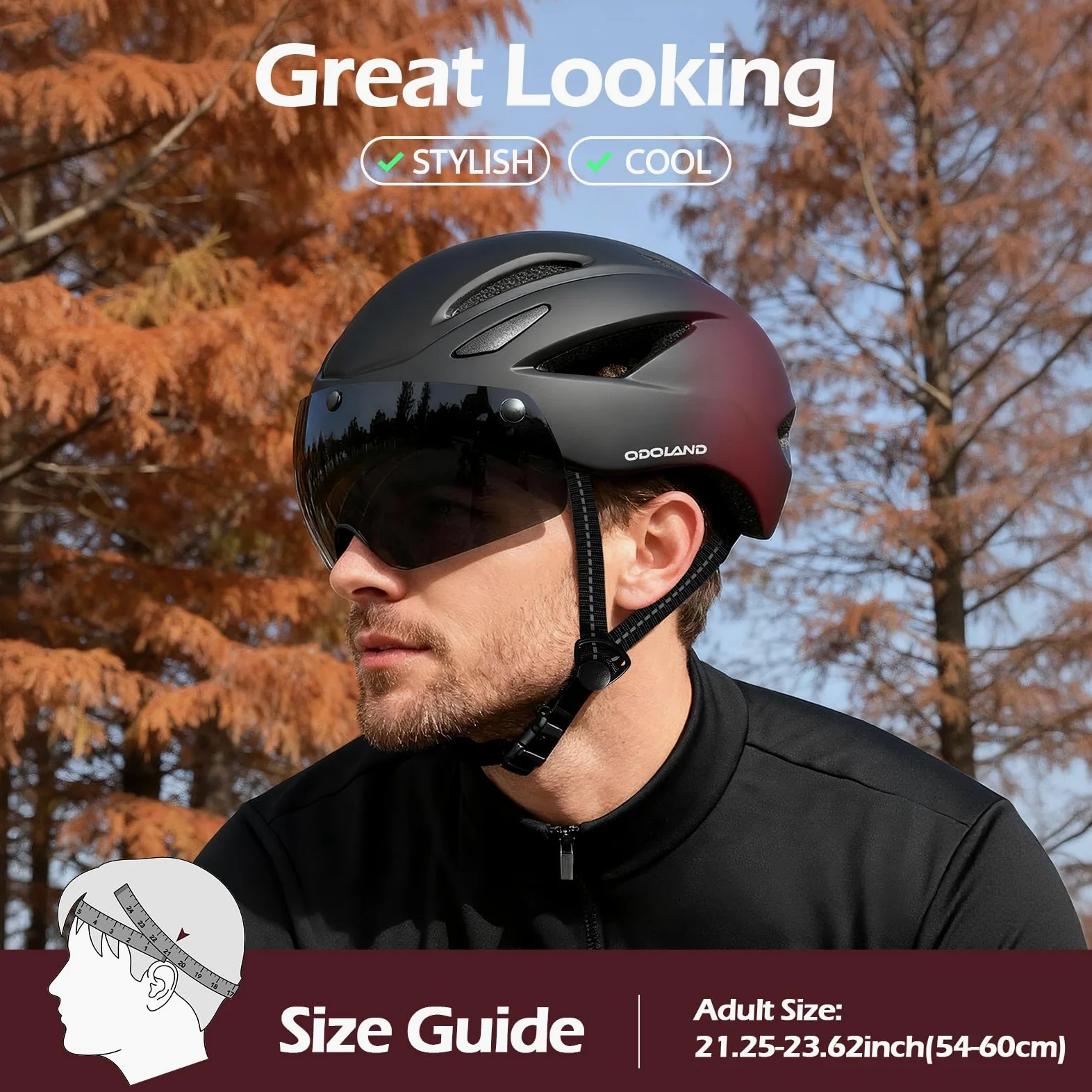 Odoland Casco de Bicicleta para Adultos con Gafas Magnéticas Desmontables Casco de Ciclismo para Bicicleta de Carretera de Montaña Casco de MTB Ligero Certificado para Hombres y Mujeres