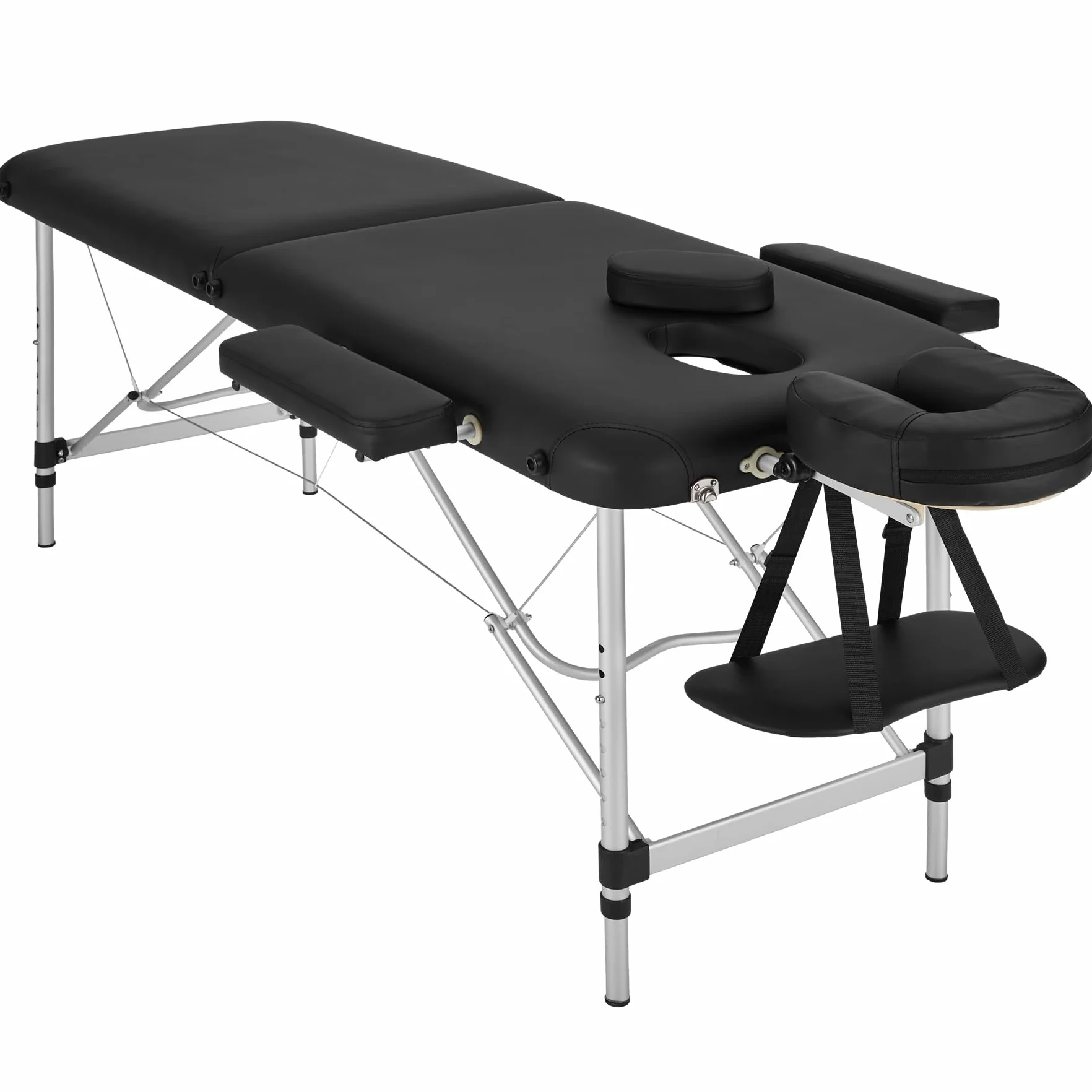 Tectake Camilla Masaje Plegable Profesional Aluminio Ajustable Altura 2 Zonas Negro