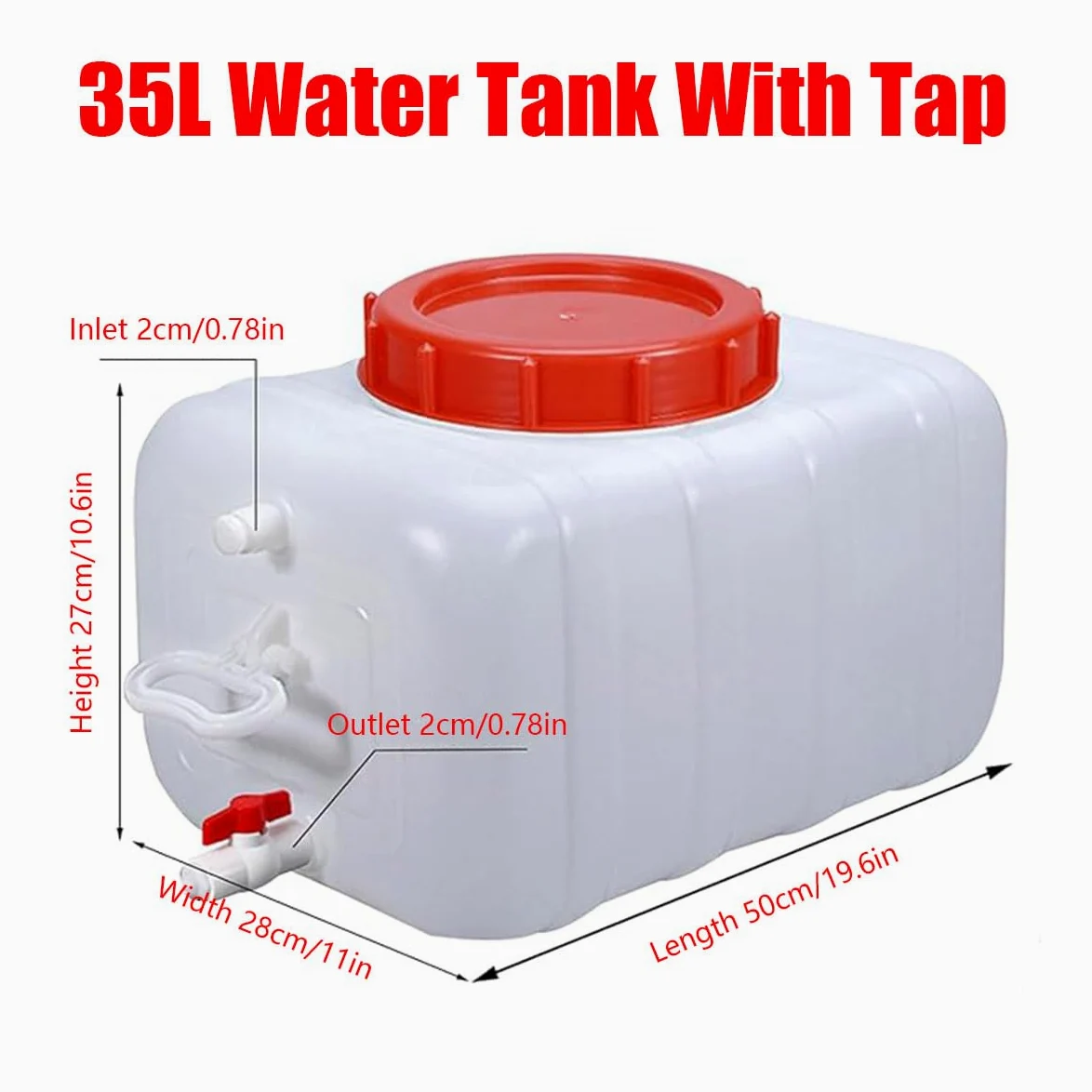 Depósito de agua de plástico de grado alimenticio de 25L/35L/50L/80L/110L/200L, contenedor de agua de lluvia grueso con grifo, solución rectangular de almacenamiento de agua para el hogar (tamaño 35L)