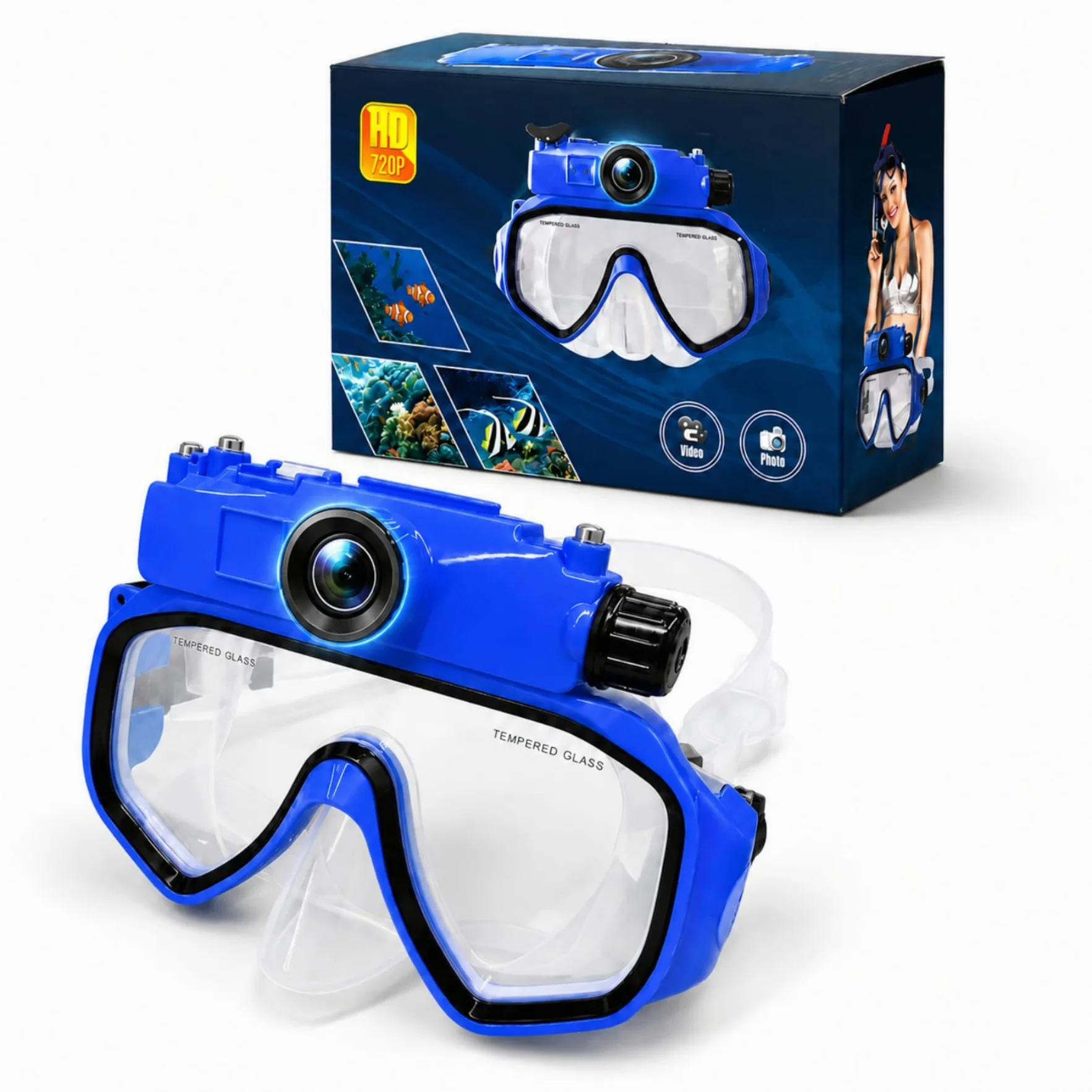 Gafas de Buceo con Cámara 2K, Impermeables hasta 15m y Lente Gran Angular para Snorkel