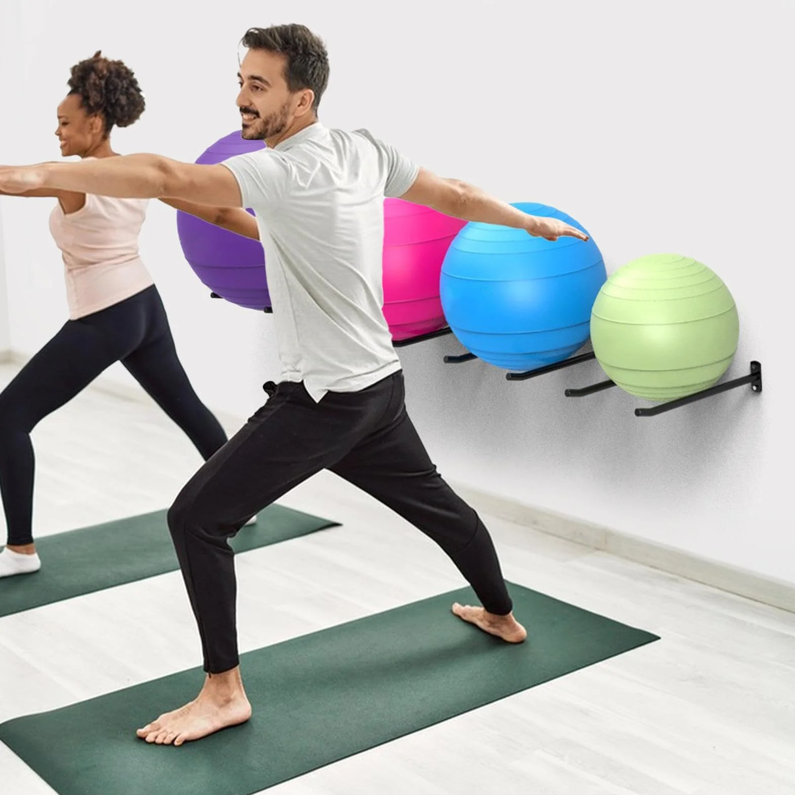 Soporte de bola de yoga, soporte de pared de bola de yoga - 2 paquete de estabilidad de la pared Bola de pelota - Organizador de almacenamiento de equipos, accesorios para el gimnasio del gimnasio par