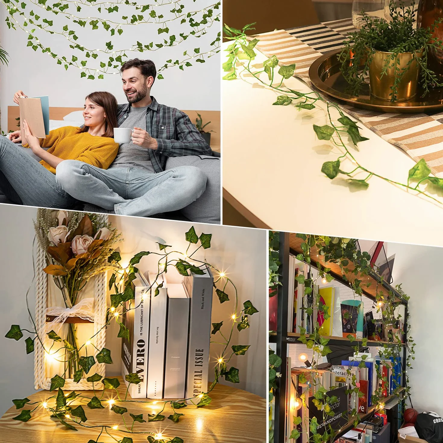 Bigzom 4m 40 LED cadena de luces de hiedra artificial con temporizador para decoración