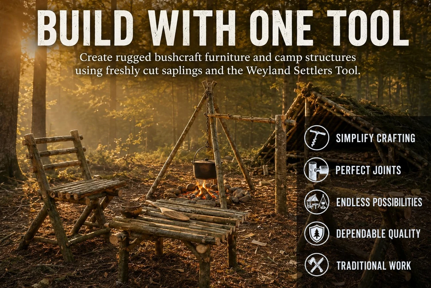 WEYLAND Herramienta de supervivencia Bushcraft de Settlers: taladro de mano de madera de ojo escocés, herramienta para hacer piquetas y agujeros, multiherramienta con vaina, herramientas para acampar