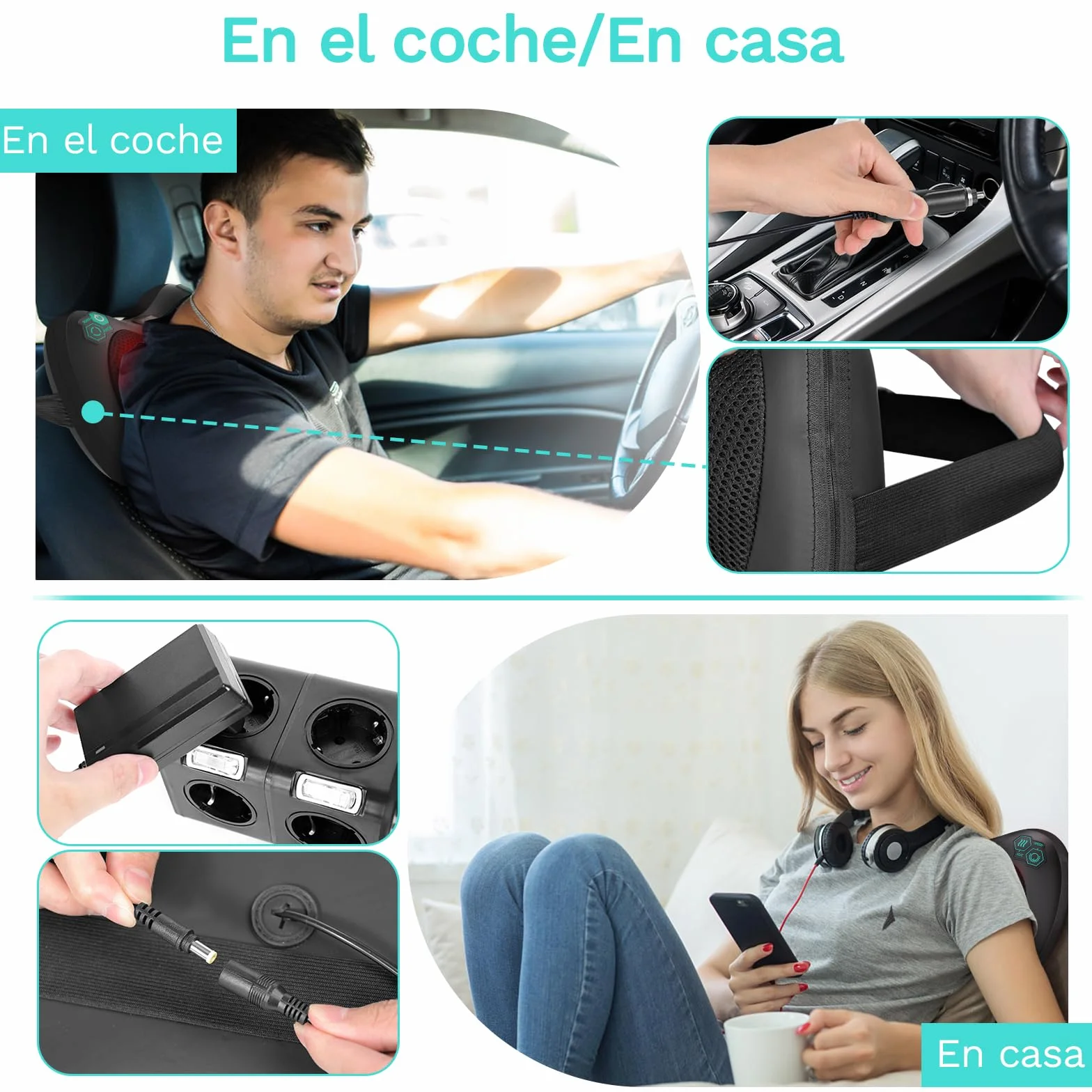 Masajeador Shiatsu para Espalda con 8 Nudos y 3 Velocidades Rotación Ambas Direcciones