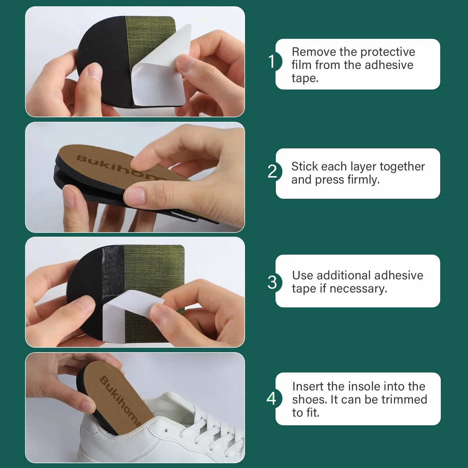 Bukihome taloneras plantilla espolon calcaneo 4 capas ajustables fascitis plantar marron M 39-42.5