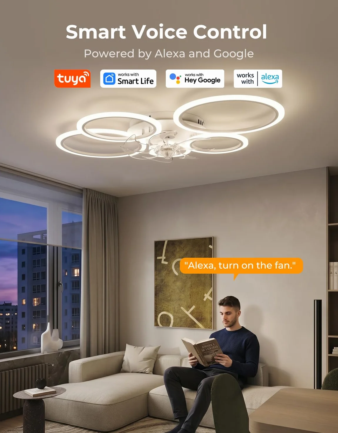 Lampara Ventilador Techo LED Compatible con Alexa, Google Assistant, Motor DC, 6 Velocidades, Silencioso