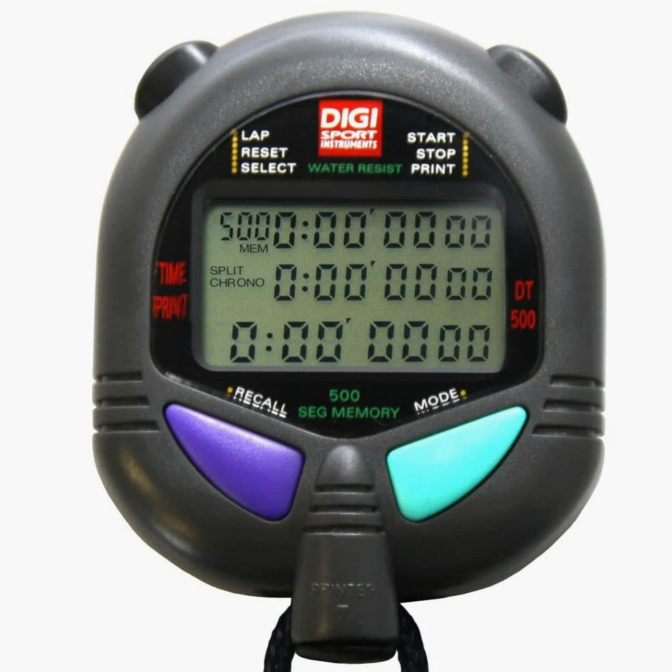 DIGI Cronómetro PC-110 (500 archivos de memoria memoria de memoria, número de impactos y km/h, hora y fecha, temporizador dual) - Cronómetro digital profesional con mecanismo de punto de presión