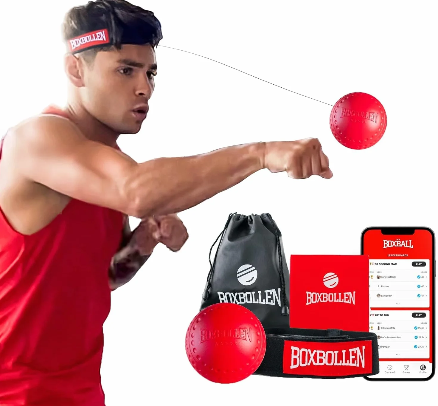 Boxbollen Original Pelota de Boxeo MMA Gear con Correa Ajustable Integración de Aplicación Boxball 1 Paquete