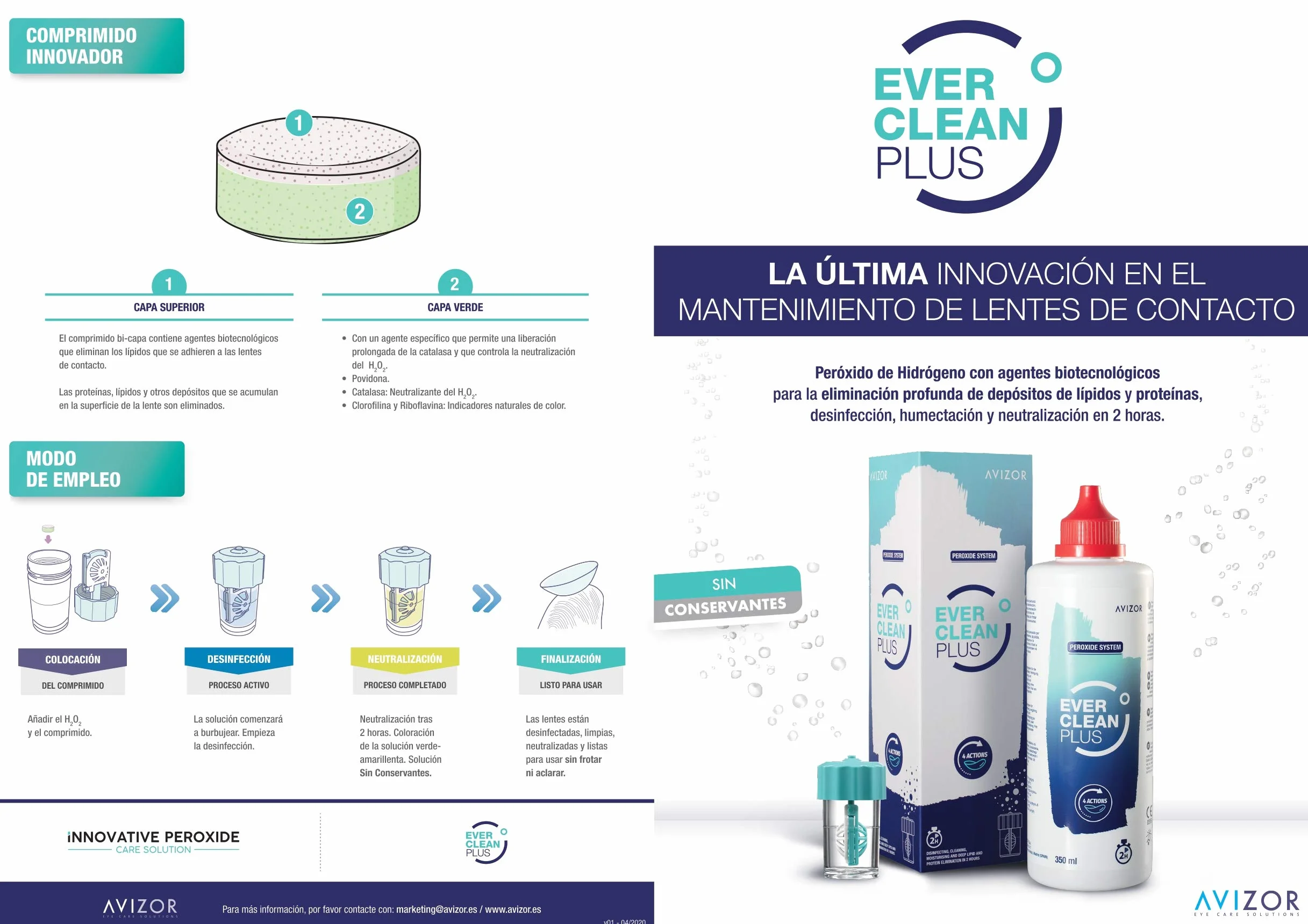 Avizor Ever Clean Plus Solución Potente Desinfección Intensiva Lentes Contacto 2x350ml 90 Comprimidos
