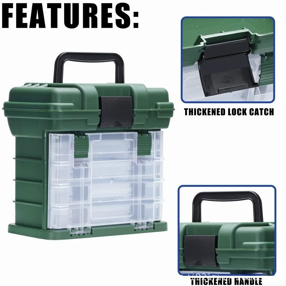 Caja de aparejos de pesca con cajones multicompartimentos, organizador de almacenamiento impermeable de polipropileno para señuelos, ganchos y herramientas, funda portátil para viajes al aire