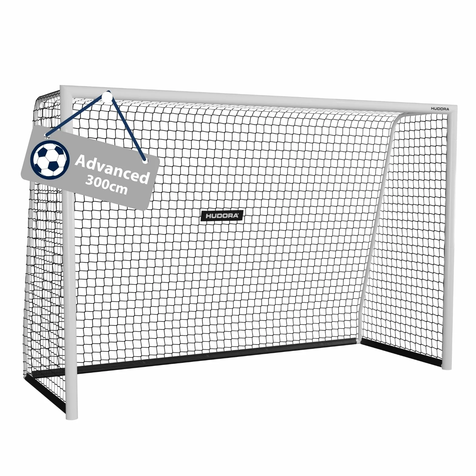HUDORA Portería de Fútbol Avanzada 300 Blanco I para Niños/Jóvenes & Adultos I Ideal para Jardín I Impermeable & Estable para Entrenamiento de Fútbol con Red de Malla Fina
