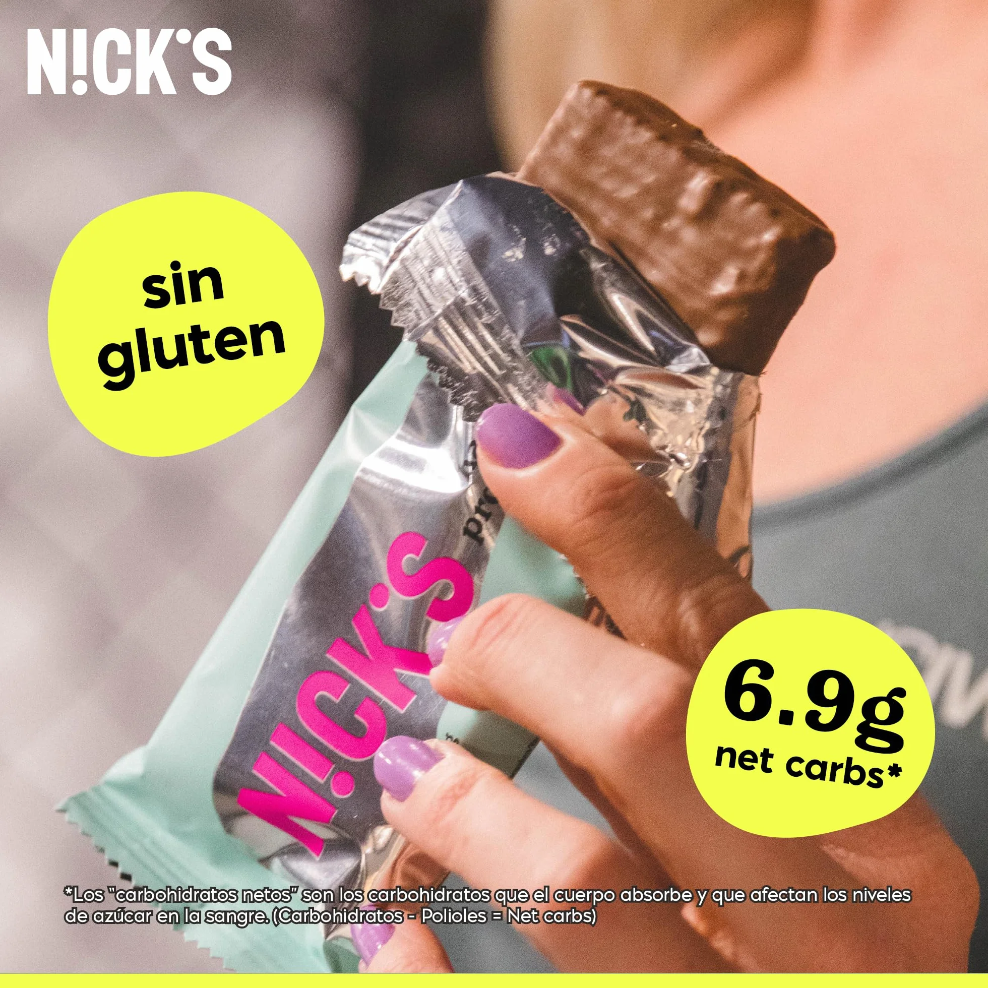 NICKS Barritas Protein wafer 25% Proteína 203 calorías Chocolate Sin Azúcar Añadido Low Carb Snack Bar Sin Gluten 9x40g
