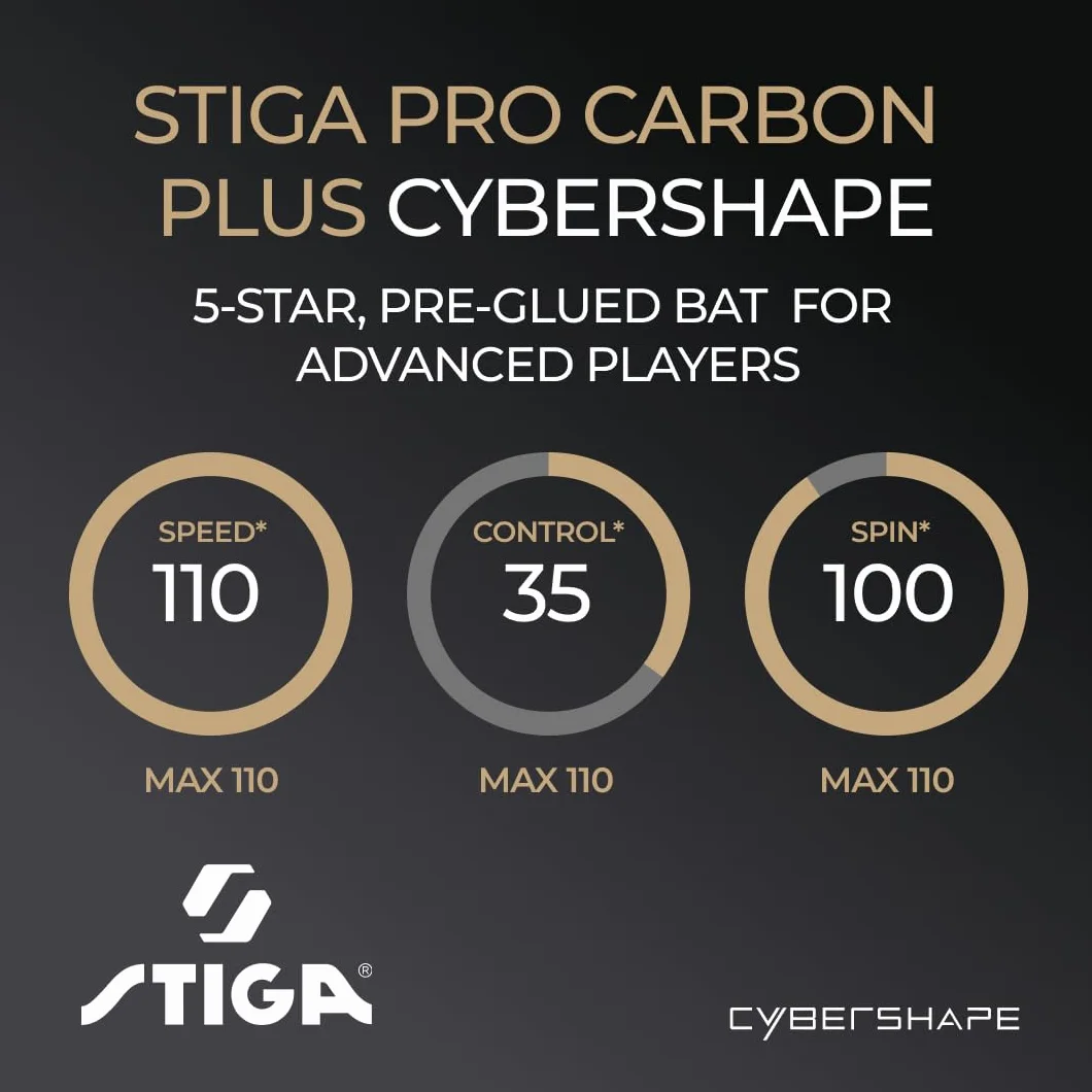 STIGA Raqueta de Tenis de Mesa Cybershape Pro Carbon+, Raqueta de Tenis de Mesa 5 Estrellas con Forma Hexagonal para Jugadores Profesionales Ofensivos
