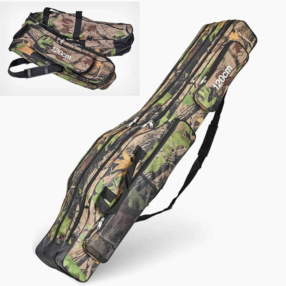 Bolsa portátil para caña de pescar, funda para caña de pescar, camuflaje, 120 cm, para accesorios de pesca, cebo de pesca [marrón]