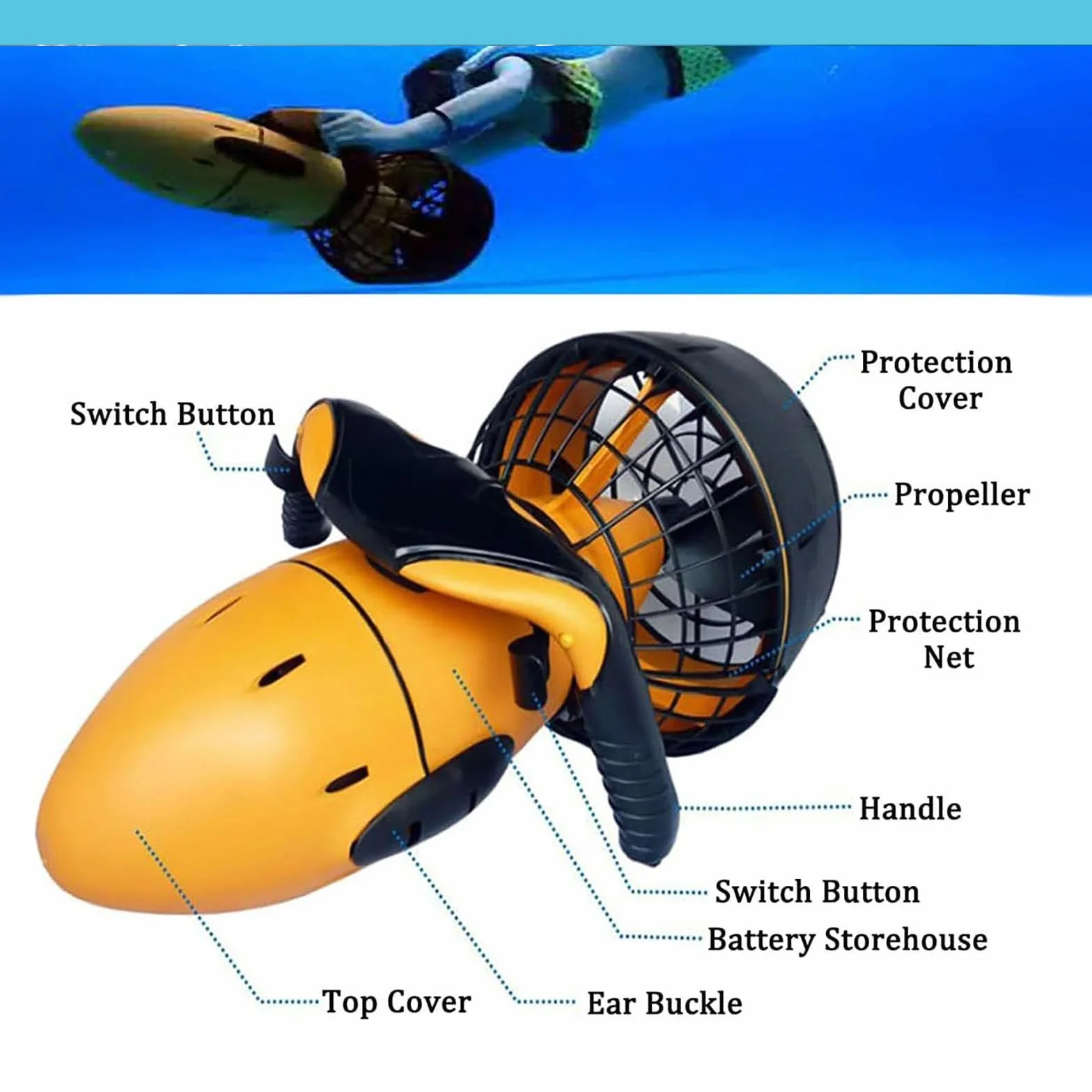 Scooter acuático, propulsor de natación y Buceo con batería, eléctrico de 500 W, para Deportes acuáticos, Piscinas, Buceo, Snorkel y Aventuras Marinas.