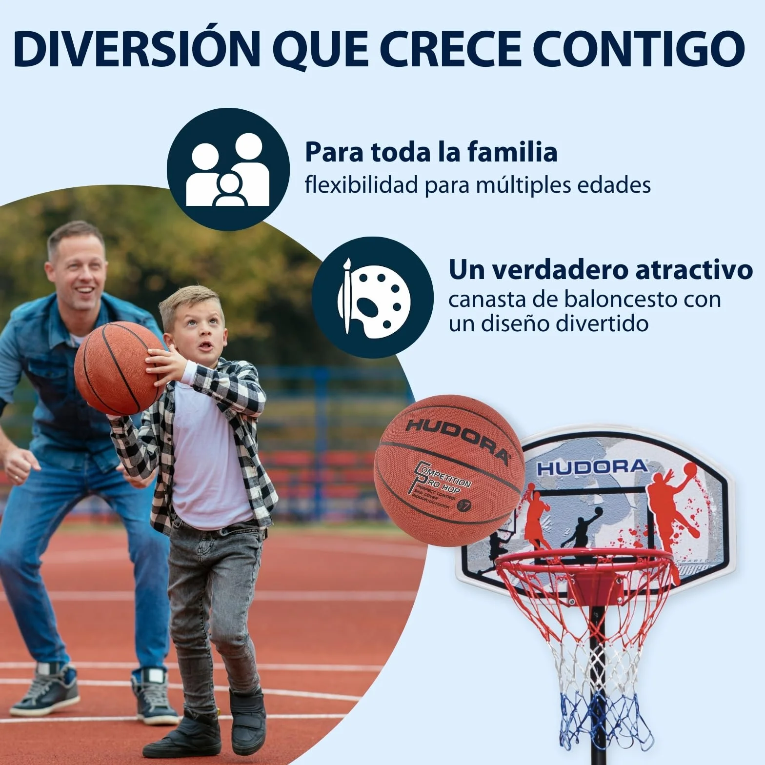 HUDORA Soporte Baloncesto All Stars 205 Canasta Ajustable Altura niños Adolescentes Exterior móvil jardín