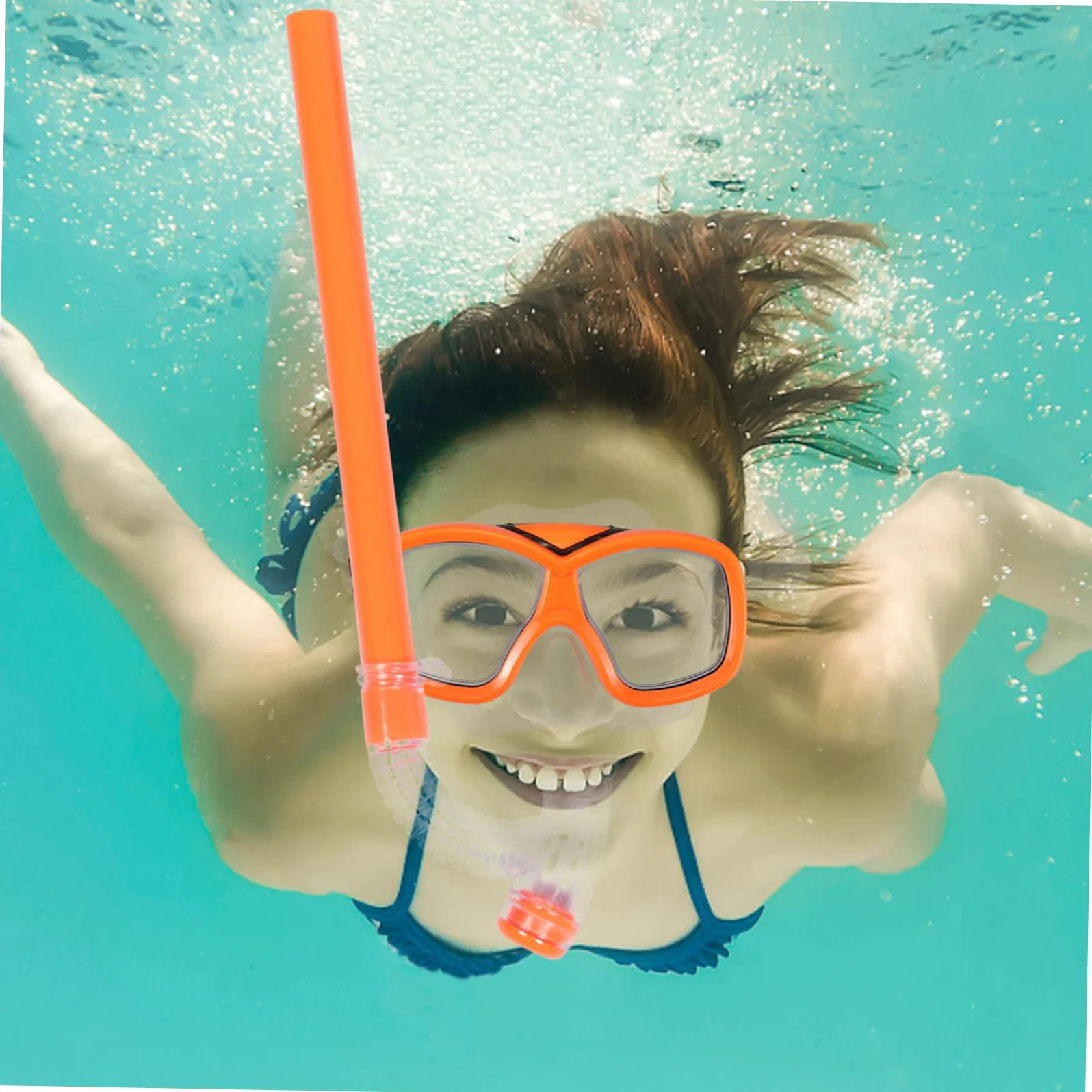 Equipo de Snorkel para Niños 1 Juego Naranja de Plástico | Gafas de Visión Amplia, Boquilla Ergonómica, Aletas Cortas para Nadar, Diseño Simple