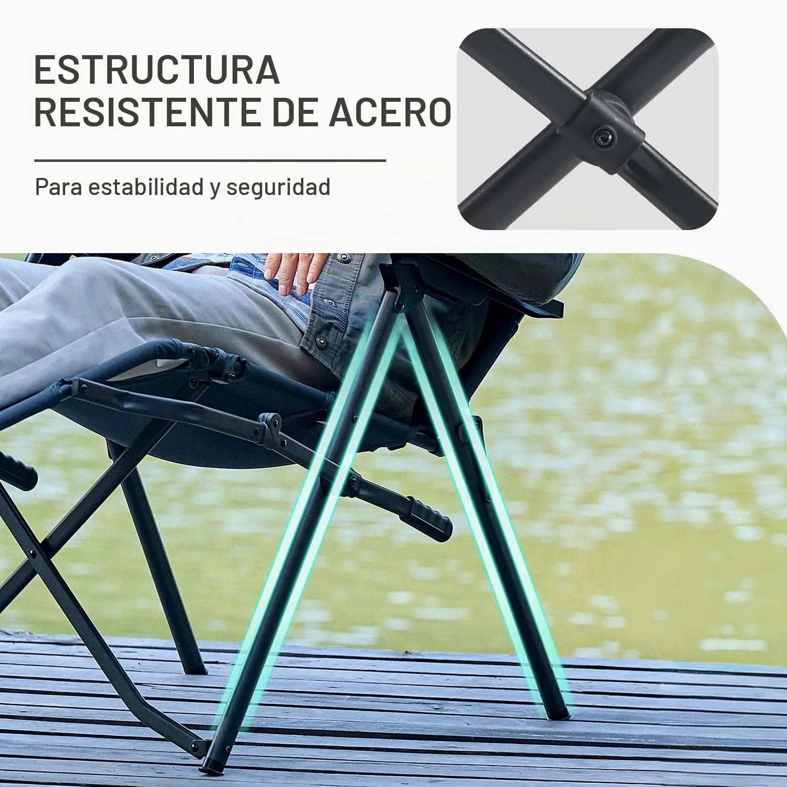 TIMBER RIDGE Silla de camping plegable en 4 posiciones, respaldo ajustable con reposapiés, asiento acolchado plegable, 150 kg, tumbona de jardín para camping, jardín, balcón, autocaravana