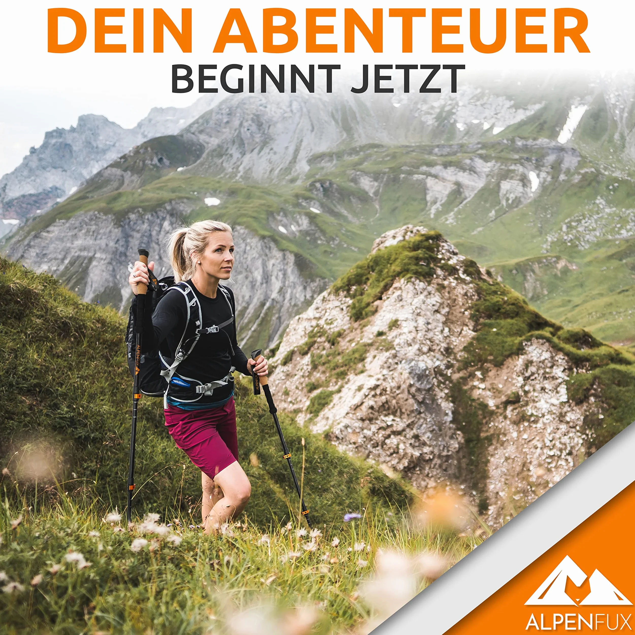 ALPENFUX Bastones de senderismo telescópicos de alta calidad, bastones de trekking, bastones de marcha nórdica, ligeros y ajustables con mango de corcho para hombre y mujer