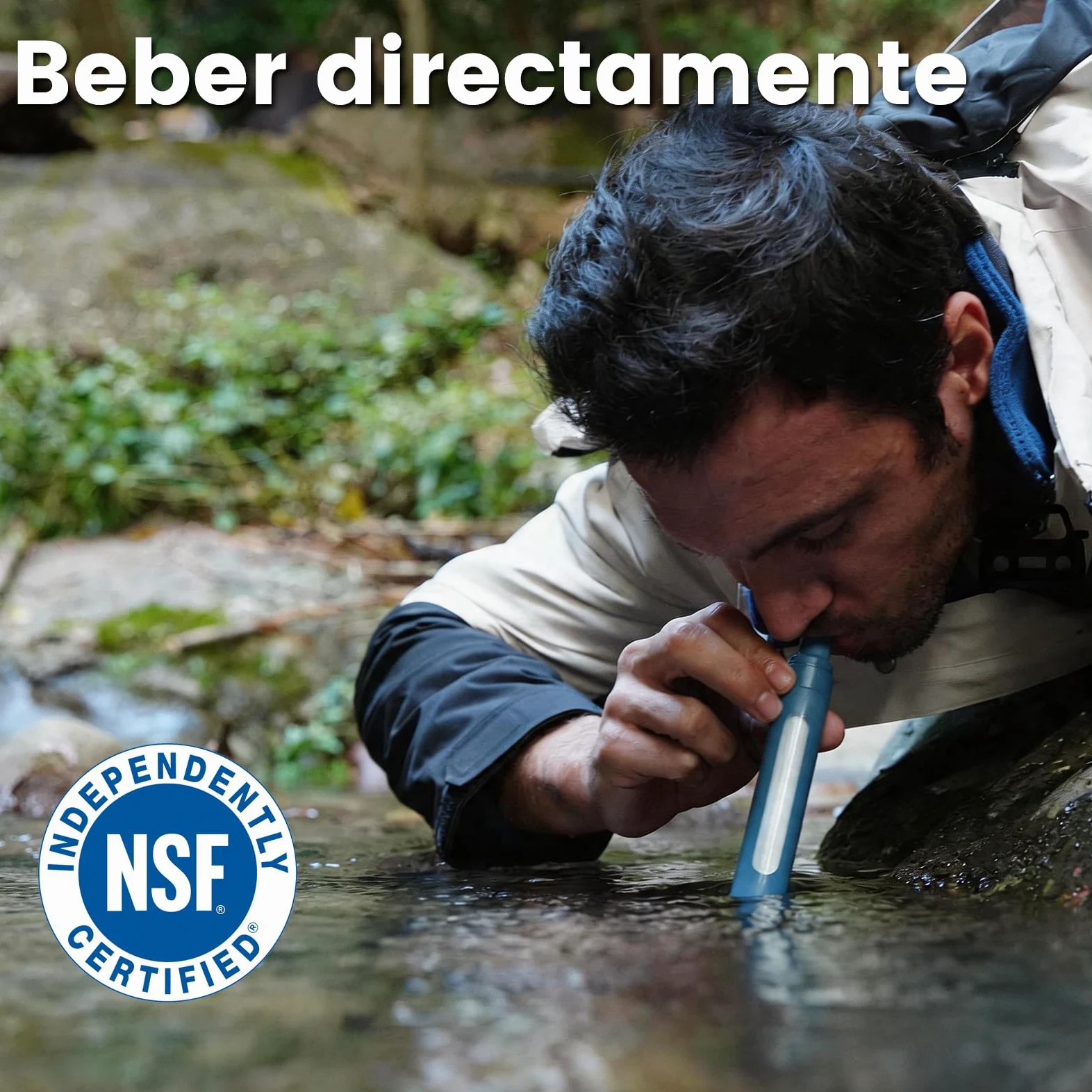 Filtro de Agua Portátil de 0.01µm con Ventana Visible, Purificador para Acampar y Senderismo, Filtro Personal Ligero de 50g para Mochila, Supervivencia y Viajes (Azul 4)