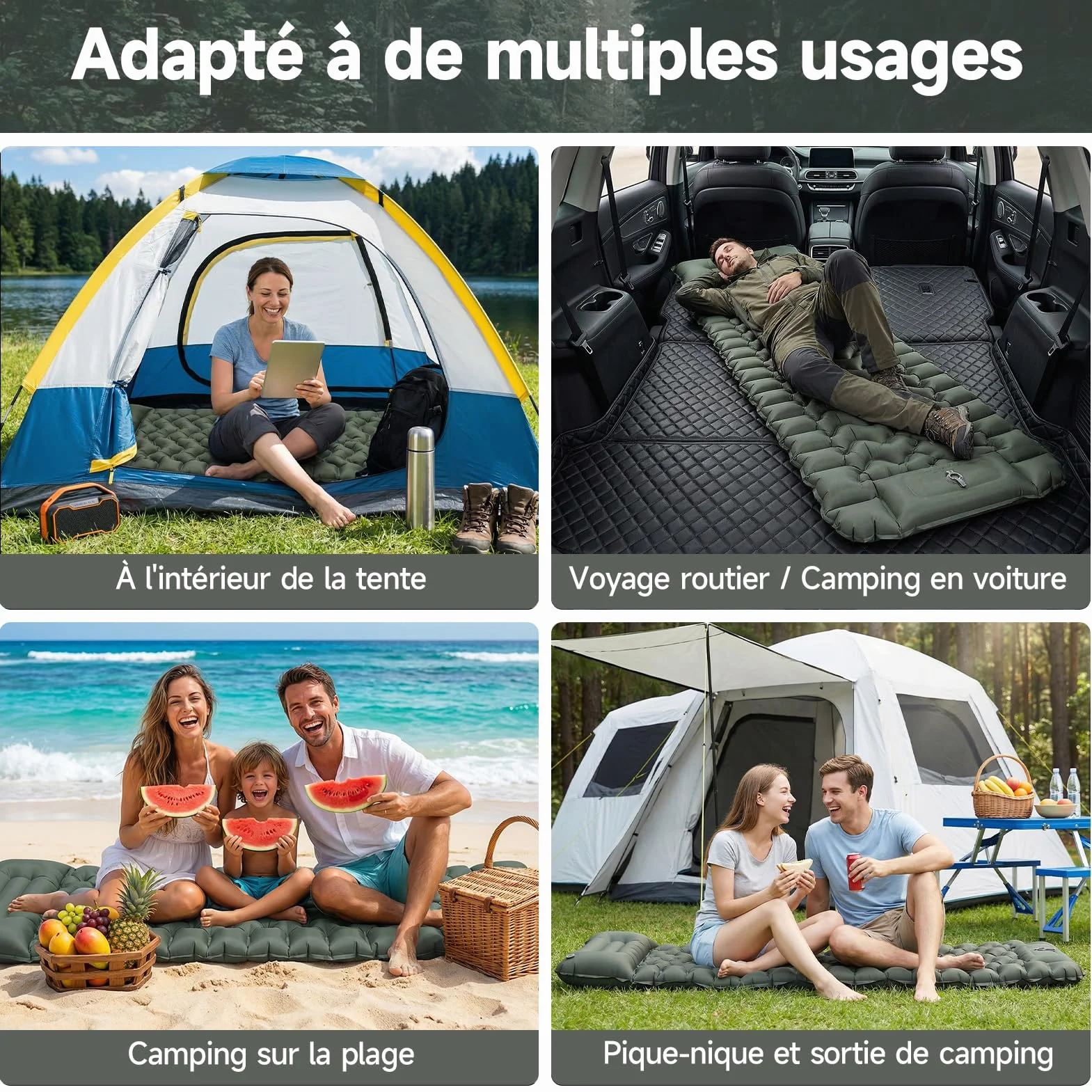 Colchoneta Hinchable de Camping Ultraligera y Extraancha (Tamaño XL), Colchoneta Aislante con Cojín Integrado y Bomba de Pie, 196x74x9 cm, TPU 40D, Portátil para Exteriores y Viajes (Verde Militar)