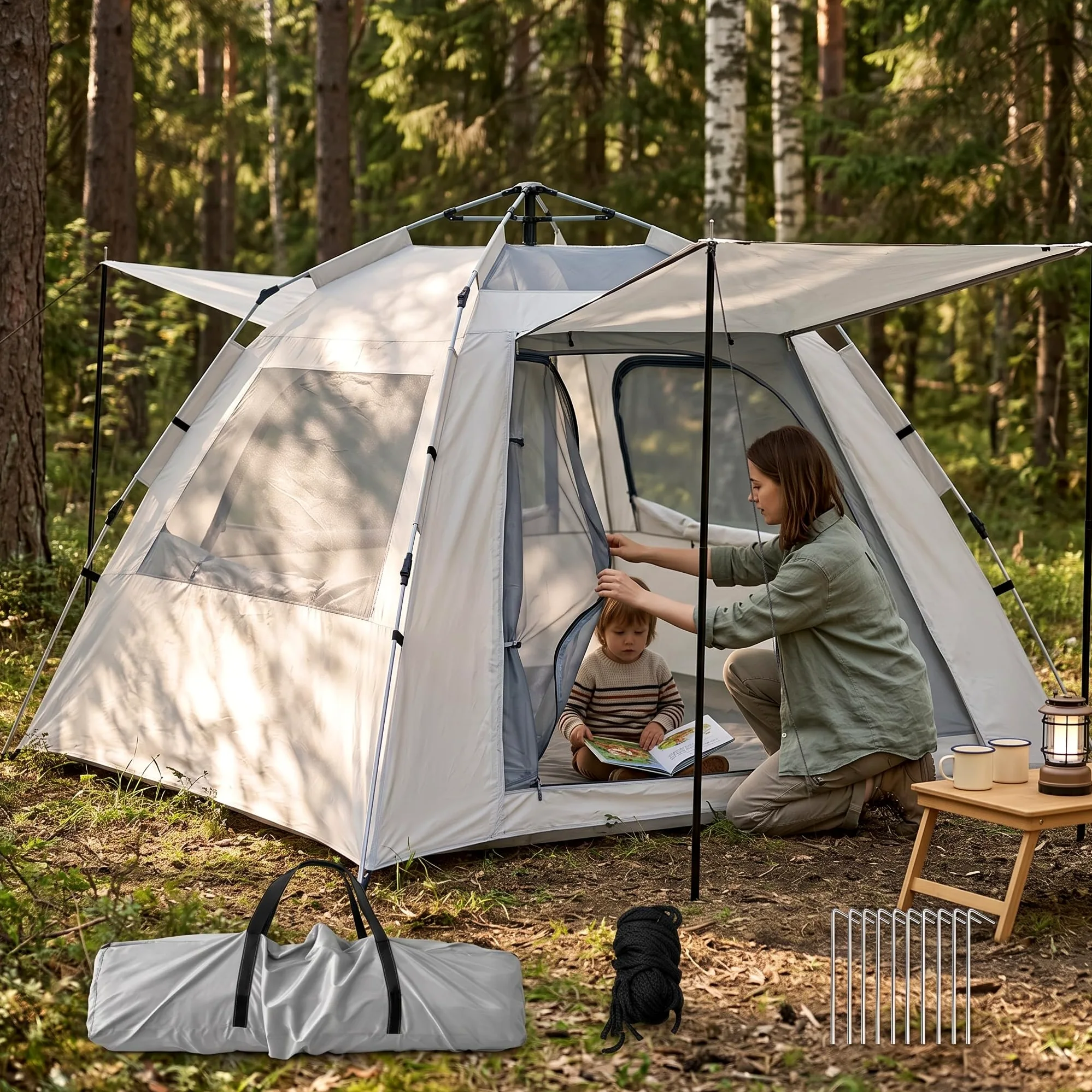 Refugio Camping Impermeable para 3-4, Montaje Rápido para Exteriores, para Campamento