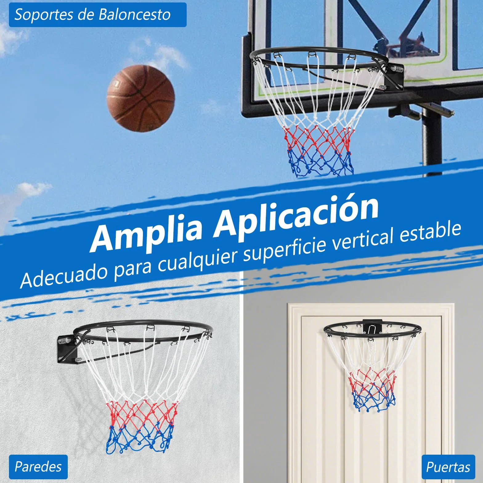 COSTWAY Canasta de Baloncesto Pared Ø 38,5/45 cm, Aro Baloncesto Exterior Interior en la Puerta/Pared con Red, Marco de Acero