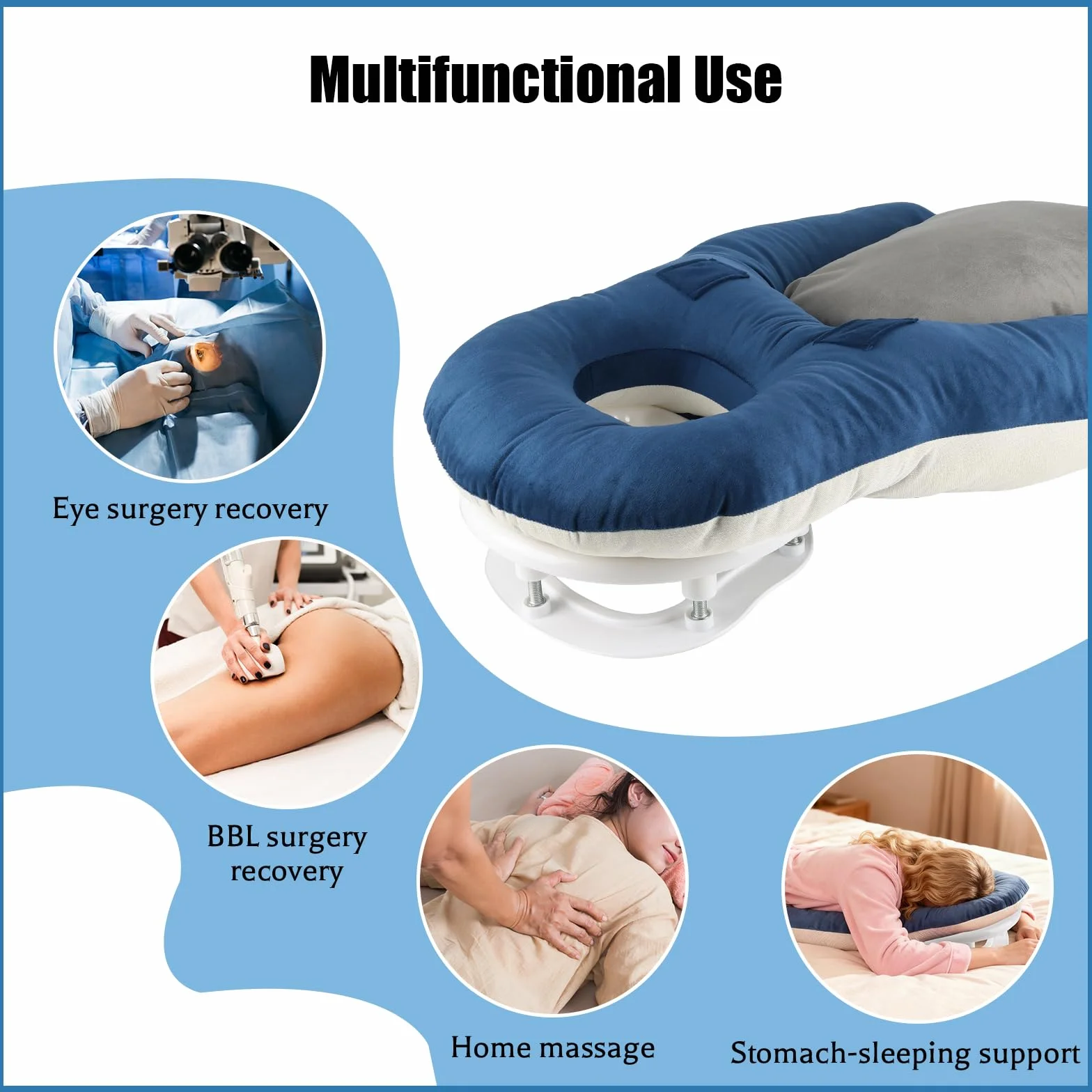 JAOGAUS Almohada Facial para Dormir Boca Abajo, Cojín Ergonómico con Memory Foam, Reposacabezas Ajustable