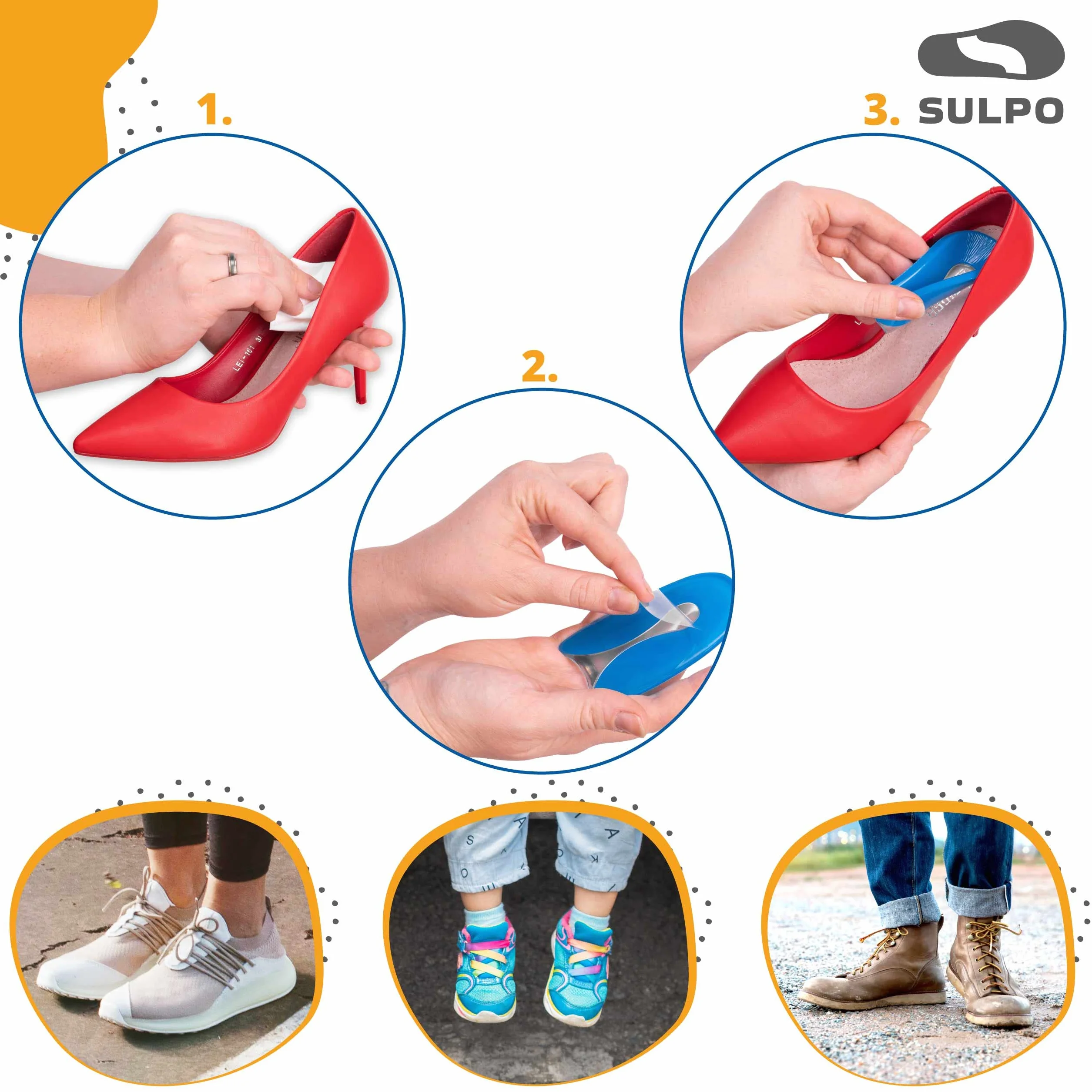 SULPO Protectores de Talón de Gel para Niños, Talla 30-35, Forma de U