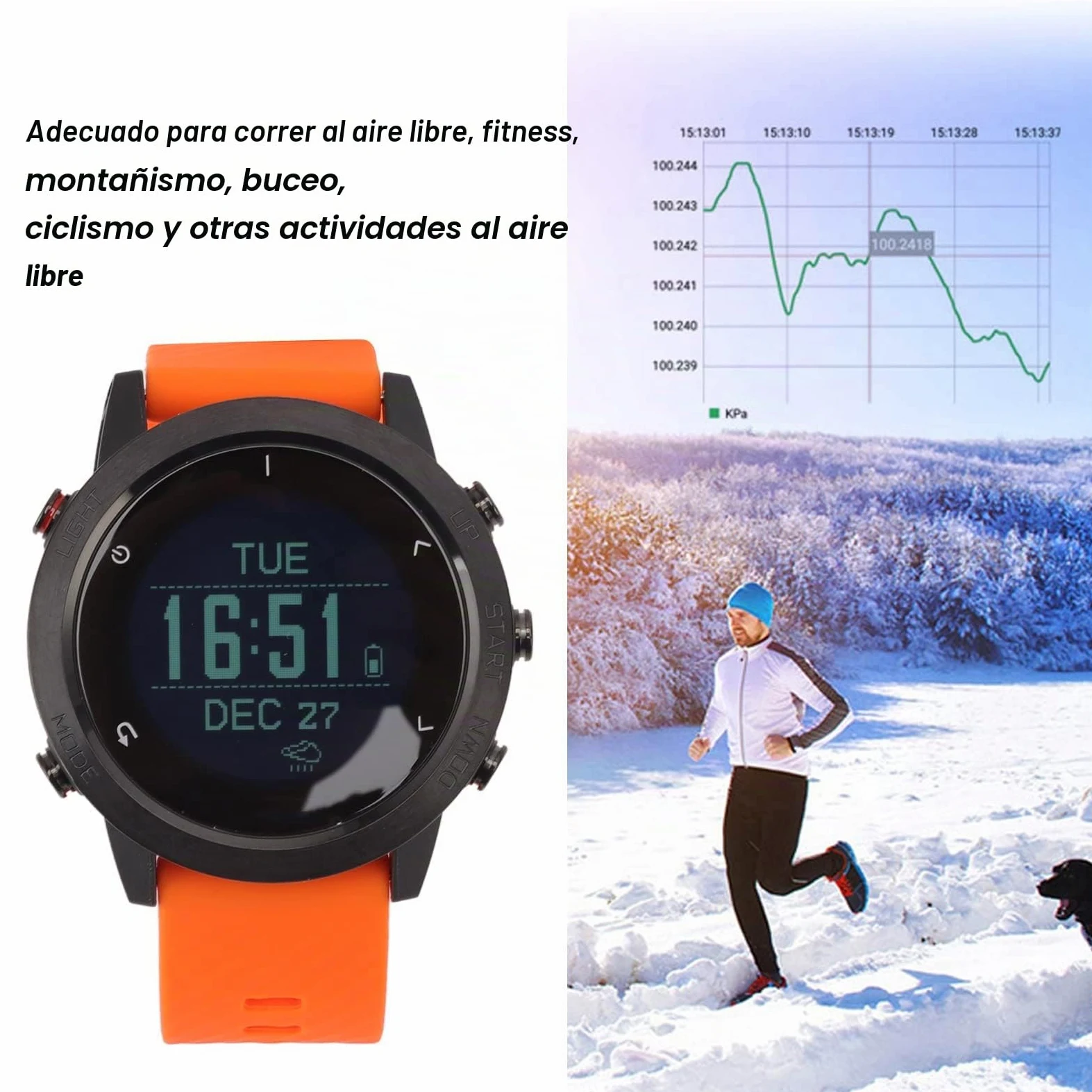 LEYT Reloj de Ordenador de Buceo, Pantalla Clara, Ubicación de Brújula Digital, Reloj Inteligente Resistente Al Agua, Seguimiento de Nuestra Ruta para Montañismo (Naranja)
