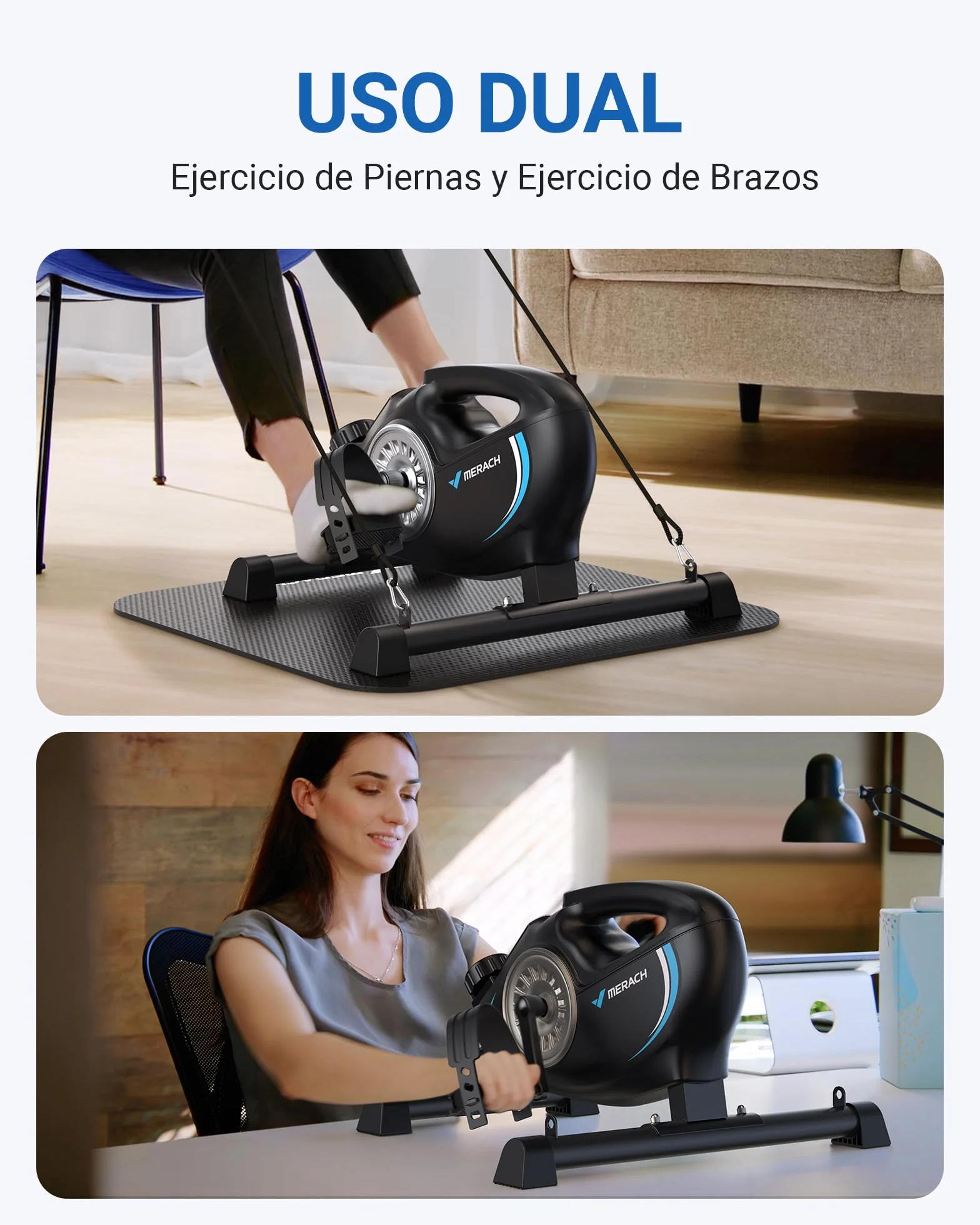 MERACH Pedaleador, Mini Bicicleta Estática con 2 Bandas de Resistencia, Pedales Estaticos Personas Mayores con Tapete Antideslizante, Dispositivo de Ejercicios para el Hogar y la Oficina