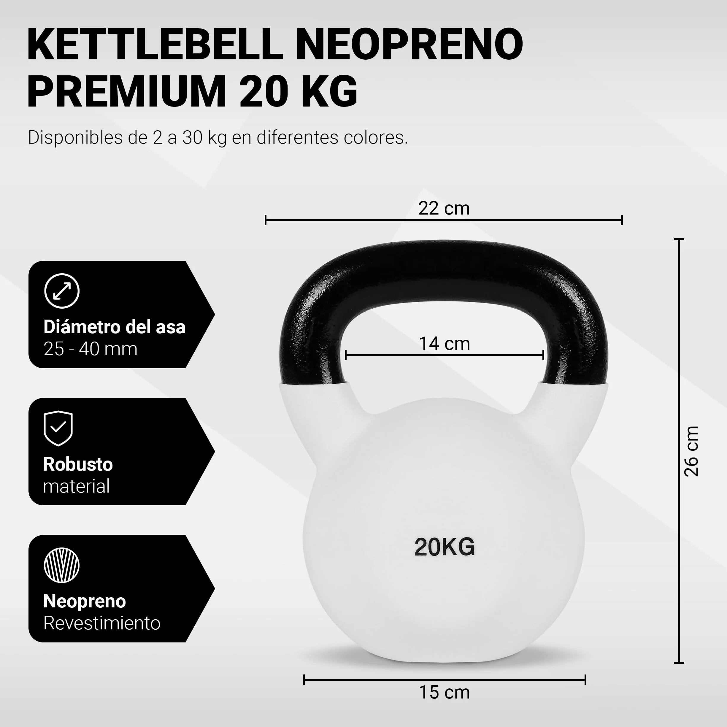 Kettlebell Profesional Neopreno 2-30 kg con póster de ejercicios, Pesas