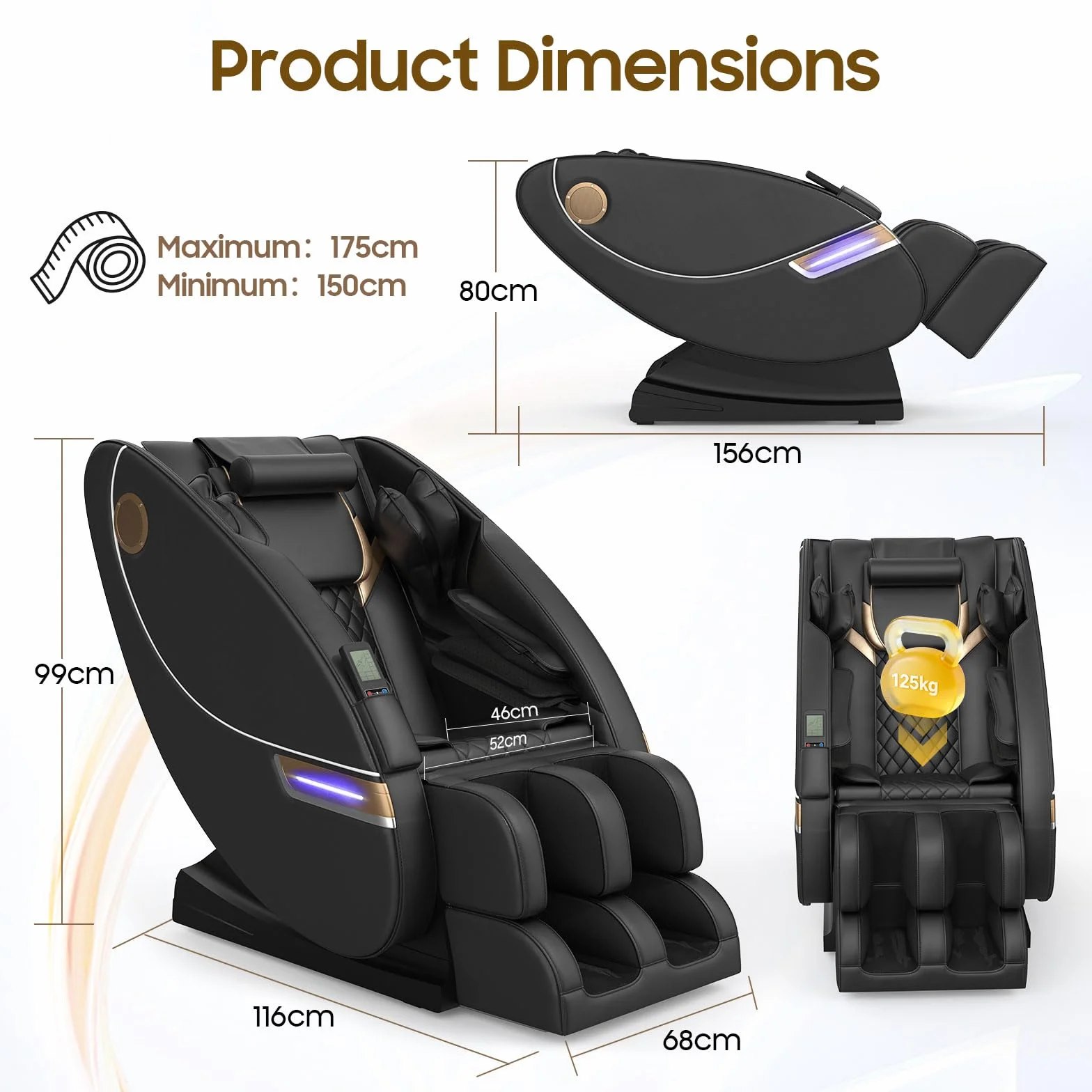 Sillón de Masaje de Cuerpo Completo Eléctrico, 14 Puntos de Masaje, 8 Airbags, Calefacción Lumbar y Piernas, Masaje Rodillos Pies, Altavoz Bluetooth