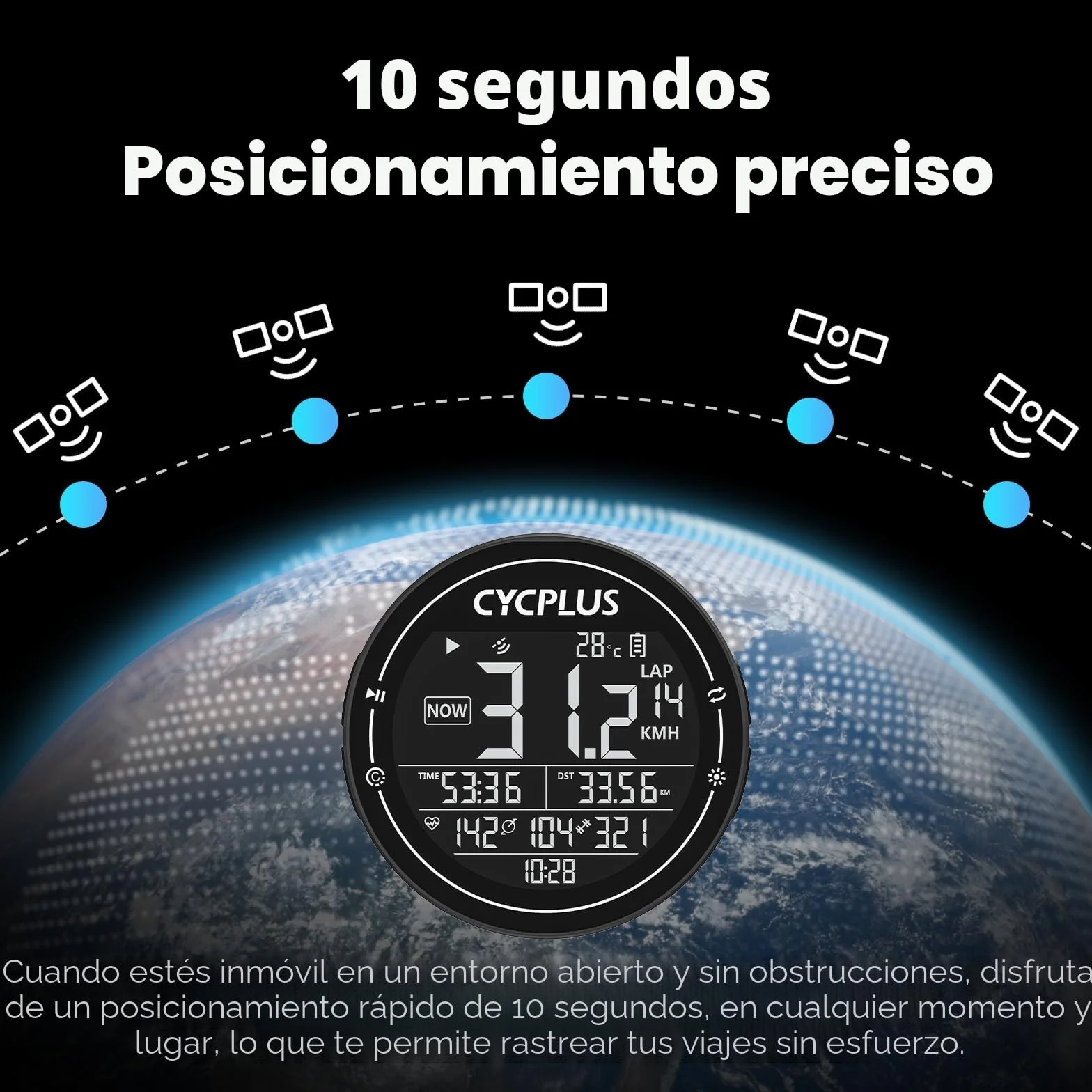 CYCPLUS Ordenador de Bicicleta GPS, Ordenador de Bicicleta inalámbrico, Resistente al Agua, IPX6, velocímetro Ant+, Ordenador de Bicicleta inalámbrico,Bluetooth, Compatible con Strava