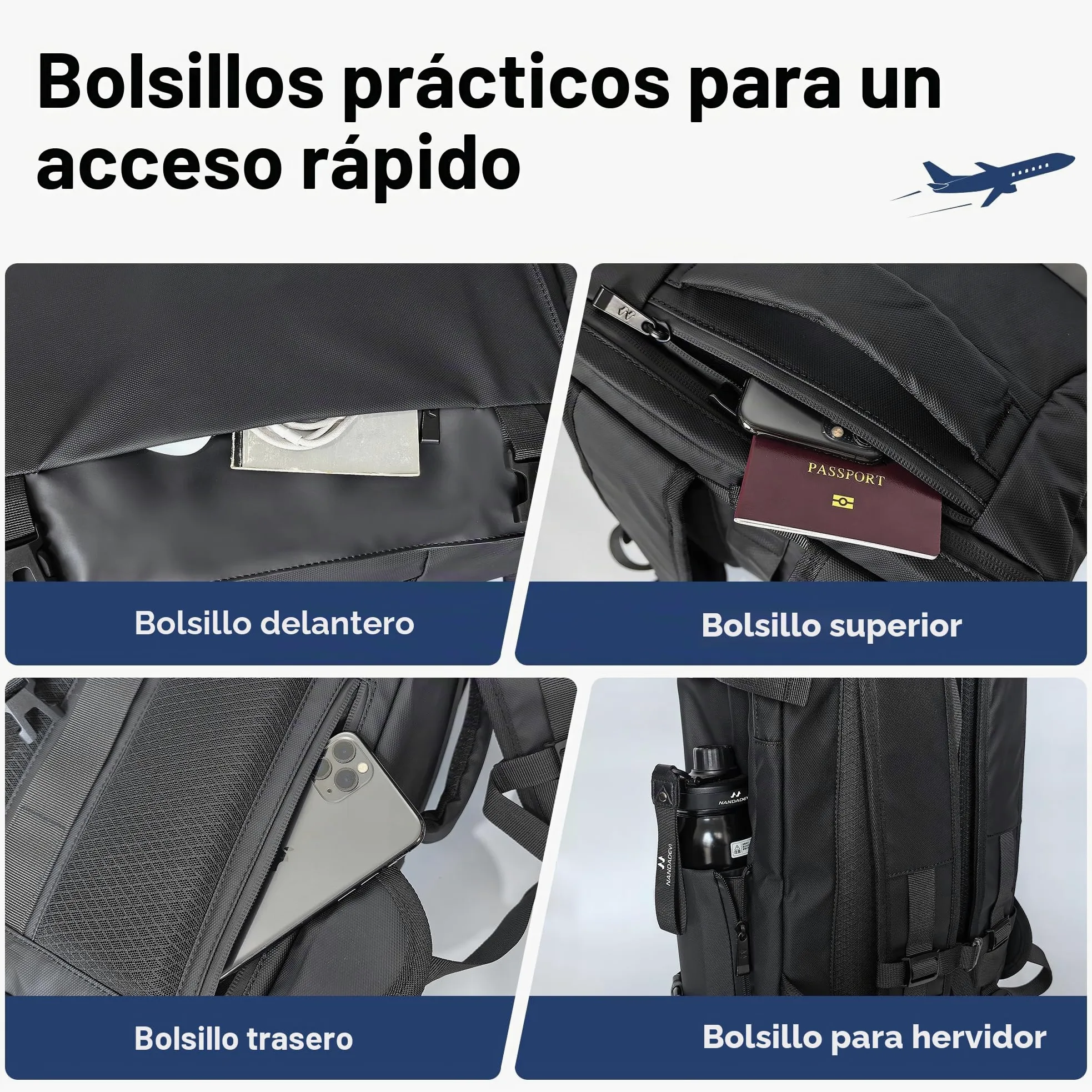 NANDADEVI Mochila para hombre, 40 l, grande, resistente al agua, con aislamiento en seco y húmedo, mochila para portátil de 17,3 pulgadas, Negro , 49 x 31 x 20 cm, 40 l